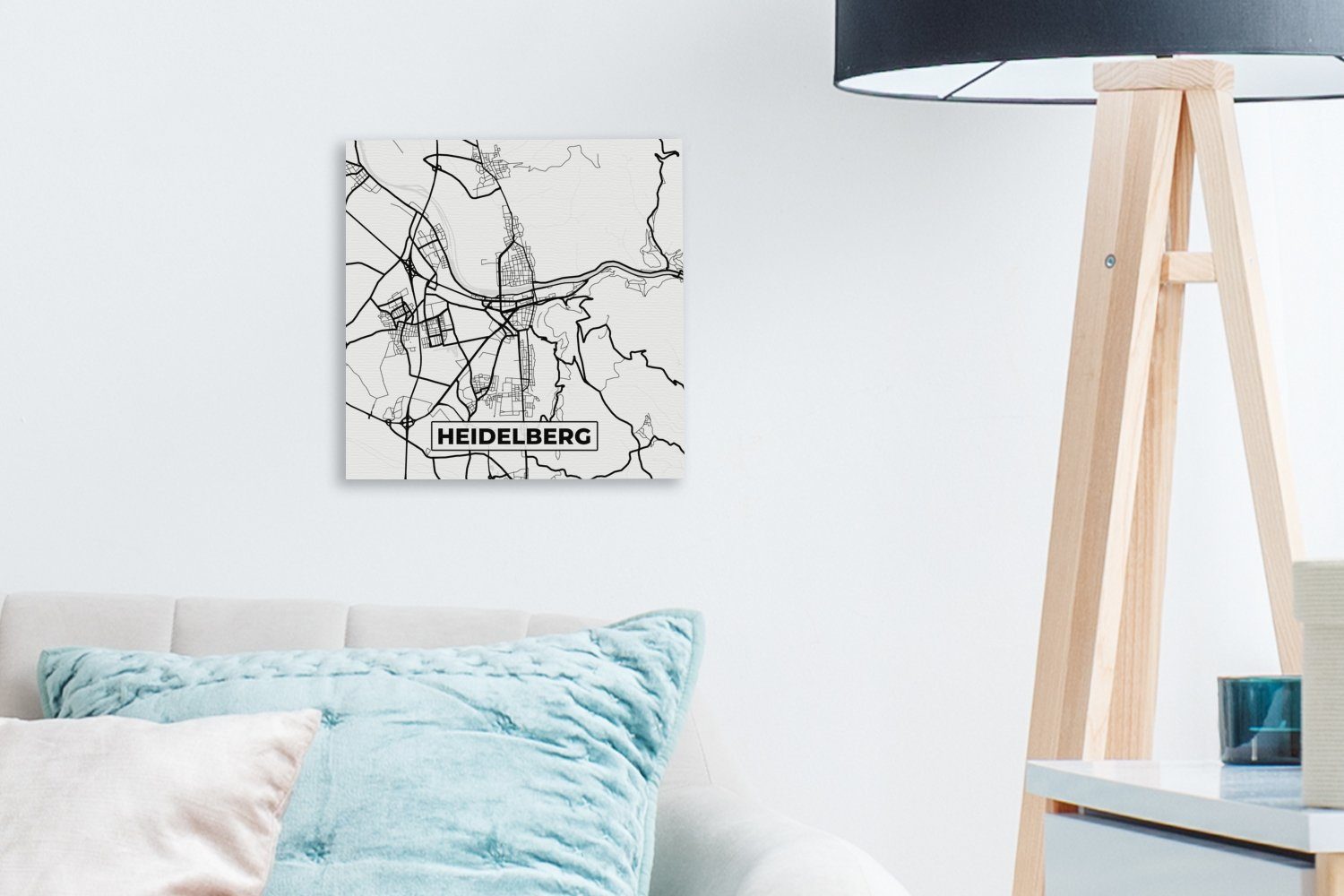 OneMillionCanvasses® Leinwandbild Karte - Heidelberg Bilder St), - Leinwand Wohnzimmer Schlafzimmer für Stadtplan, (1