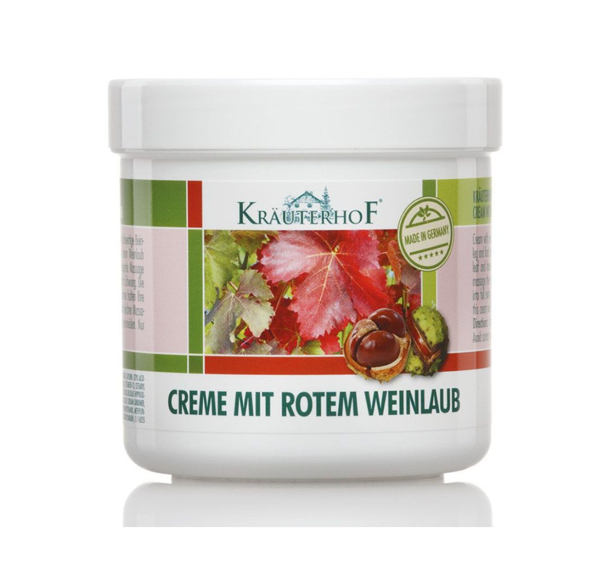 Kräuterhof Fußcreme KräuterhoF Creme mit rotem Weinlaub 250 ml Pflegecreme, Unterstützt die Venengesundheit, 1-tlg., Kühlt, erfrischt und vitalisiert