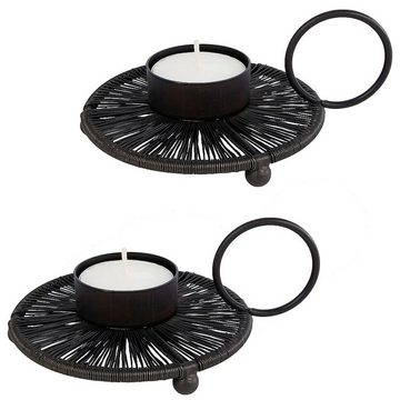 Macosa Home Kerzenhalter modernes Design Kerzenständer Tisch-Dekoration Kerzen Halter Teelicht (2 St), 2 Teelichthalter Kerzenhalter Metall schwarz rund Kerzenleuchter Griff