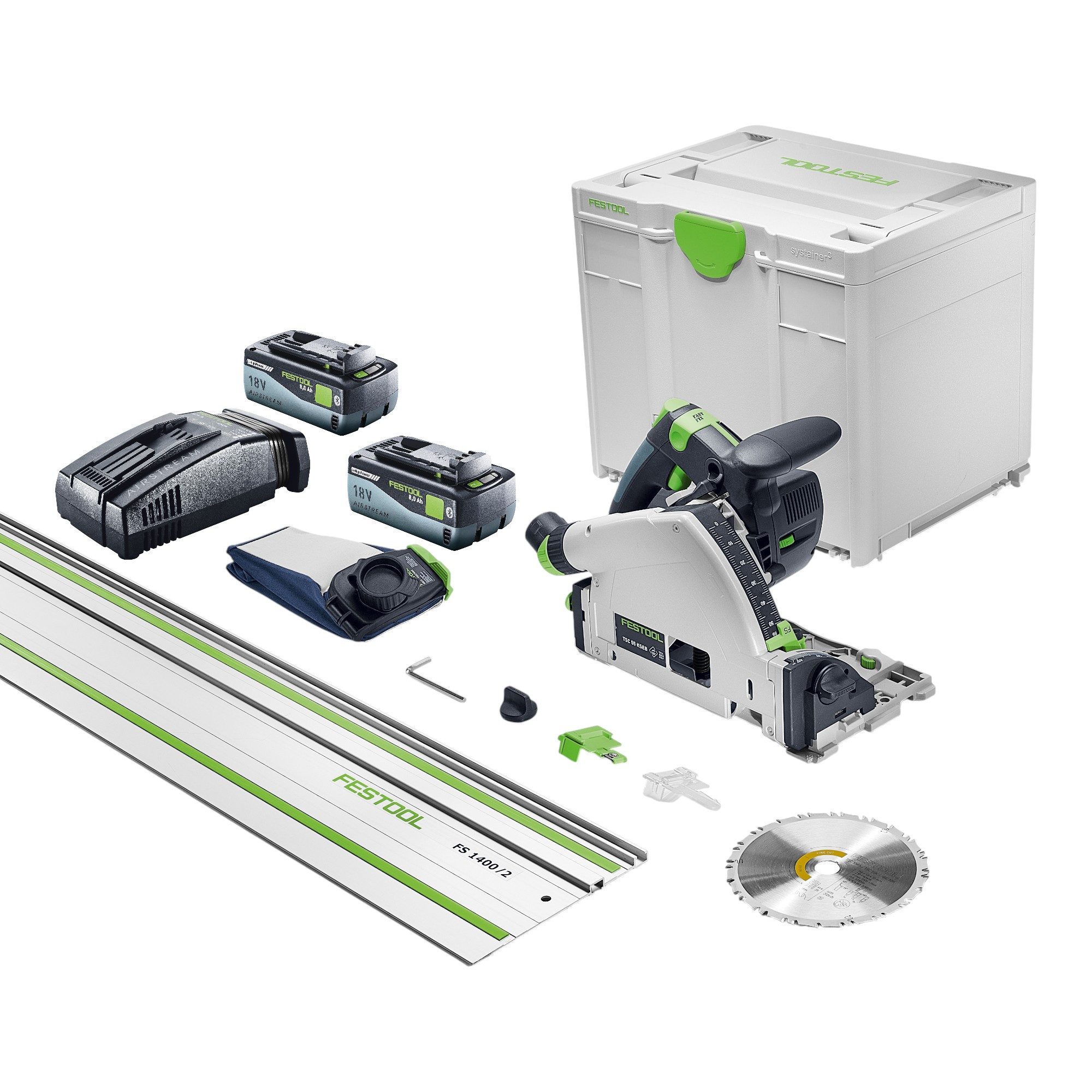 FESTOOL Akku-Tauchsäge TSC 55 KSEB-Basic-FS Akku Tauchsäge 18 V 160 mm Brushless + 2x Akku
