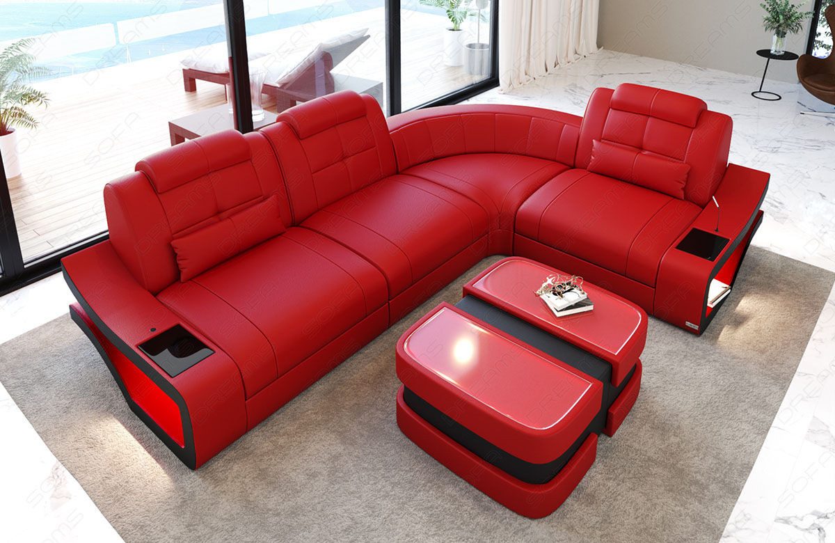 Sofa Dreams Ecksofa Ledersofa Elena Mini L Form, Designersofa, Sofa mit Licht und USB