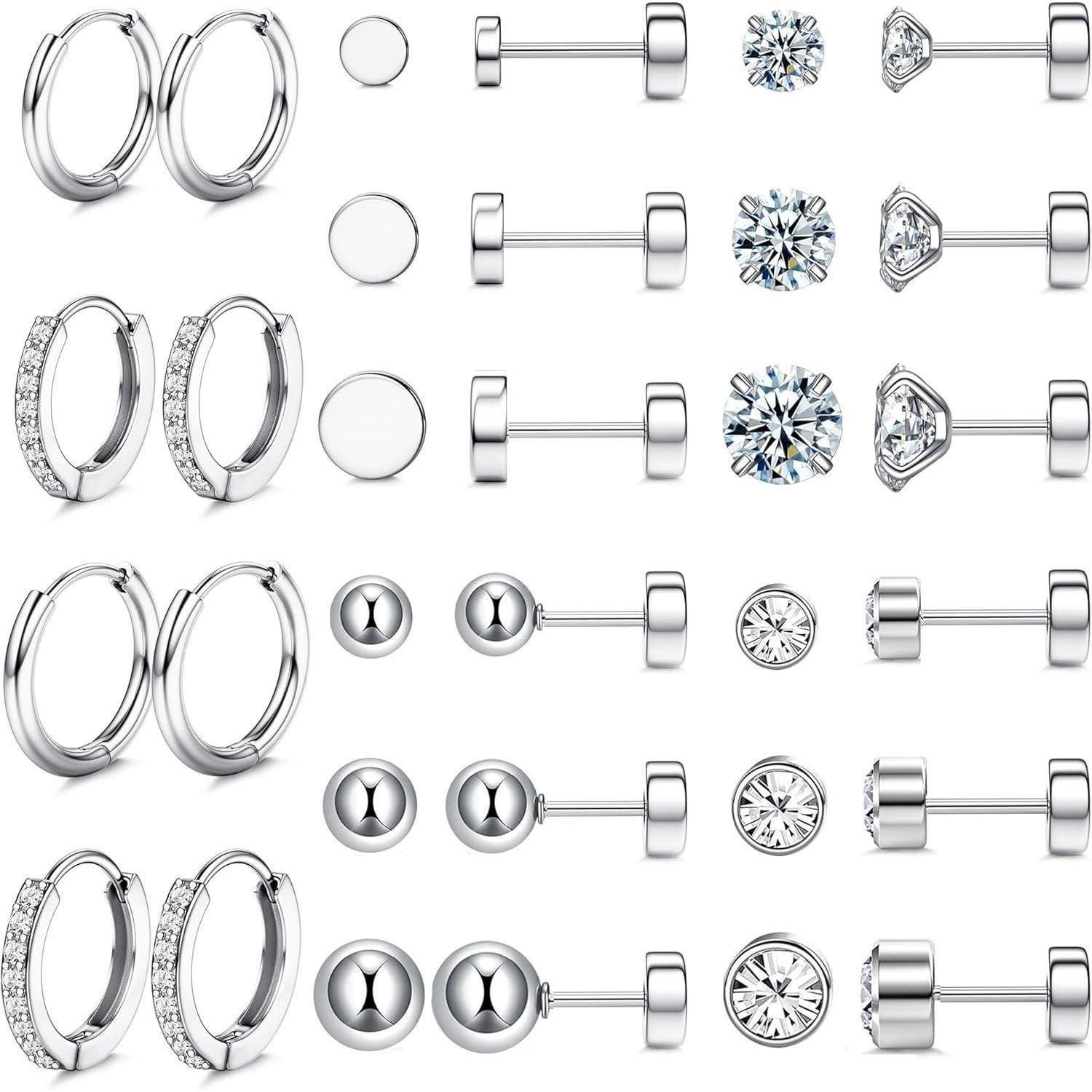 Ohrring-Set Kleine Ohrstecker Chirurgenstahl Damen Silber Opal Zirkonia Set
