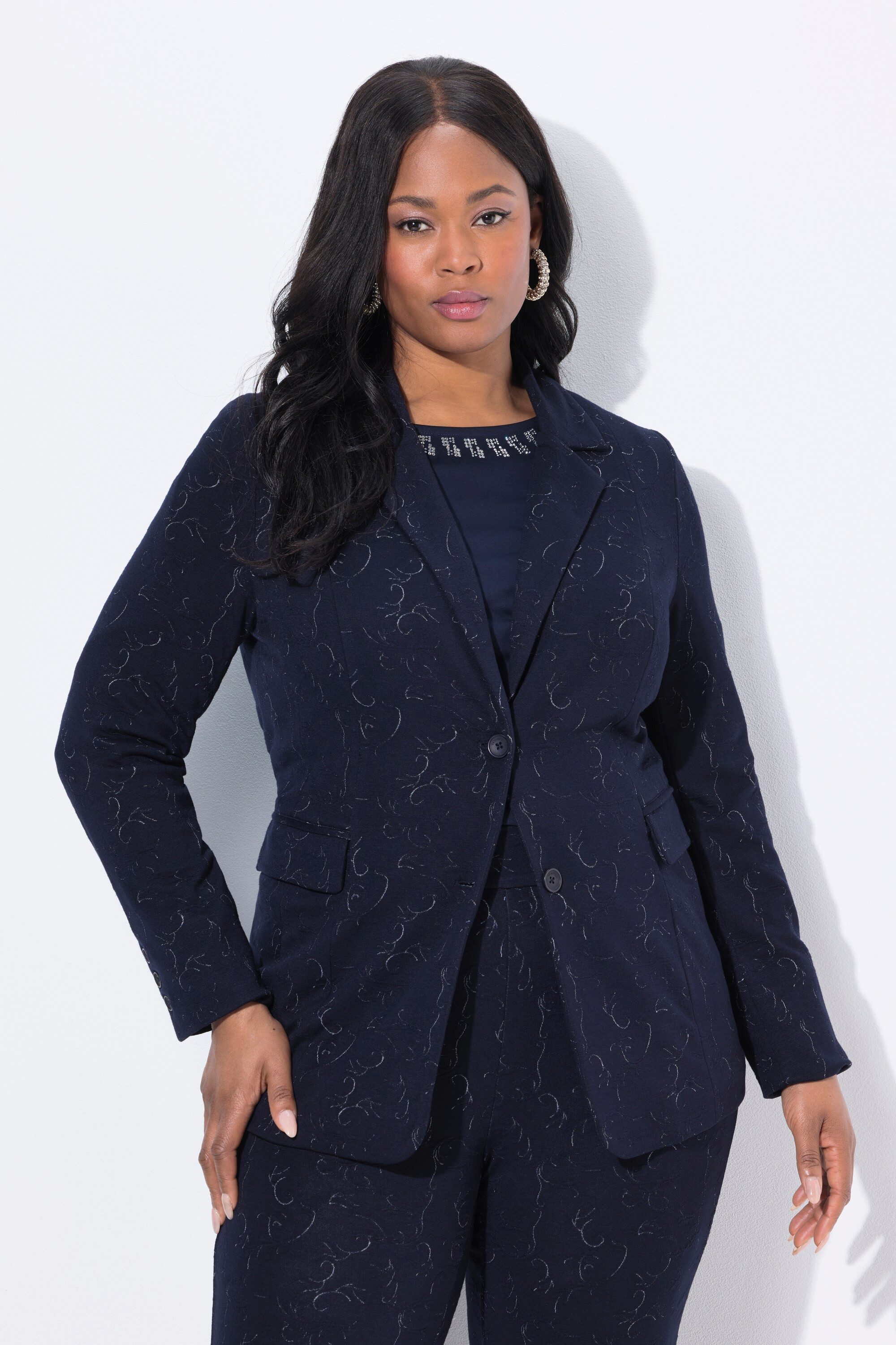 Ulla Popken Blusenblazer Jersey-Blazer Jacquard Reverskragen Langarm günstig online kaufen