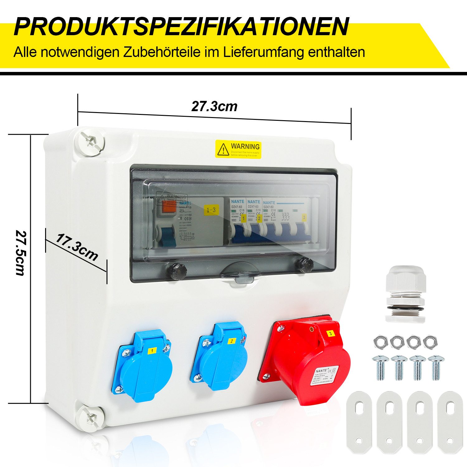 Clanmacy Stromverteiler Wandverteiler CEE Adapter Baustromverteiler 1X16A 2x230V MIT LS + FI