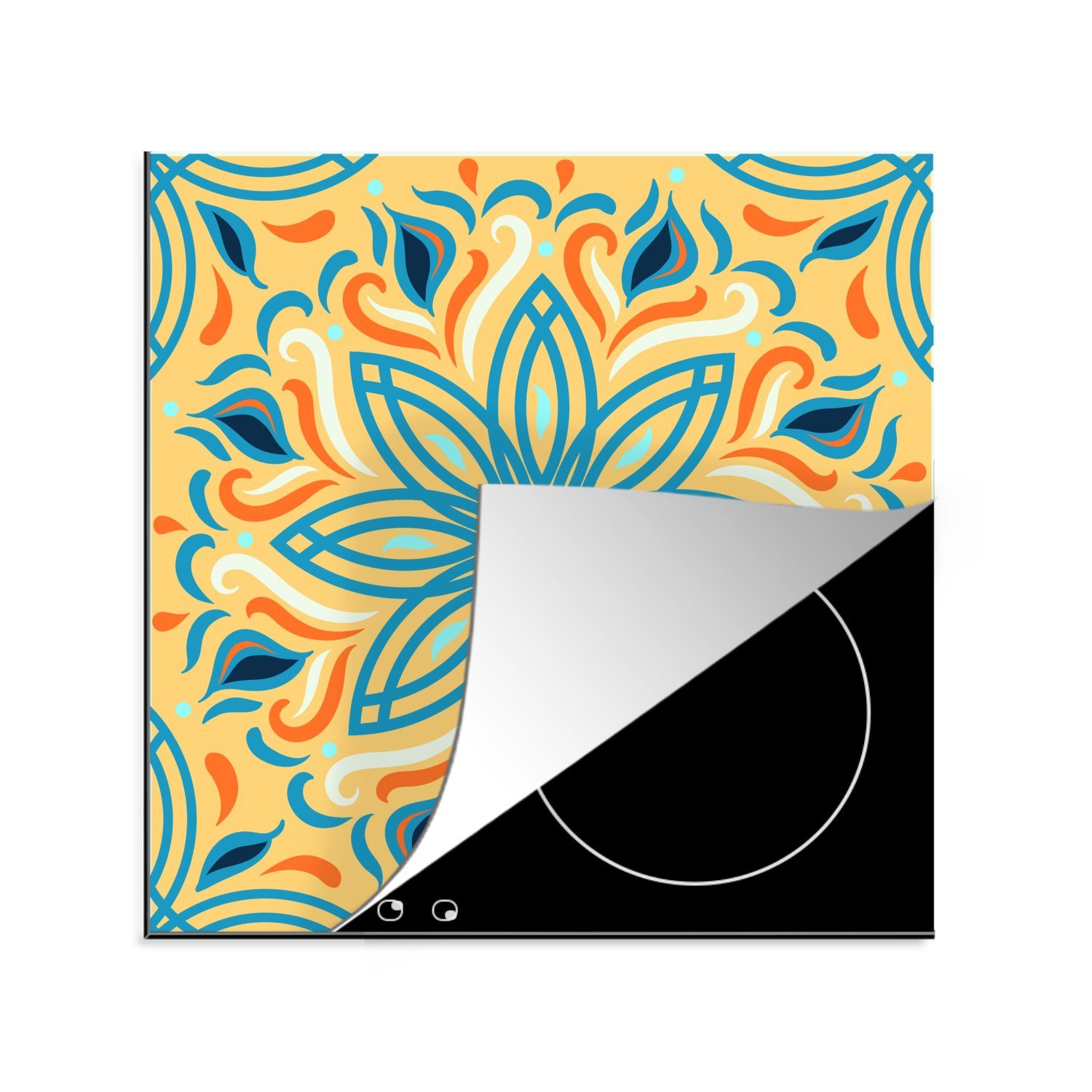 MuchoWow Herdblende-/Abdeckplatte Blume - Blätter - Blau, Vinyl, (1 tlg), 78x78 cm, Ceranfeldabdeckung, Arbeitsplatte für küche