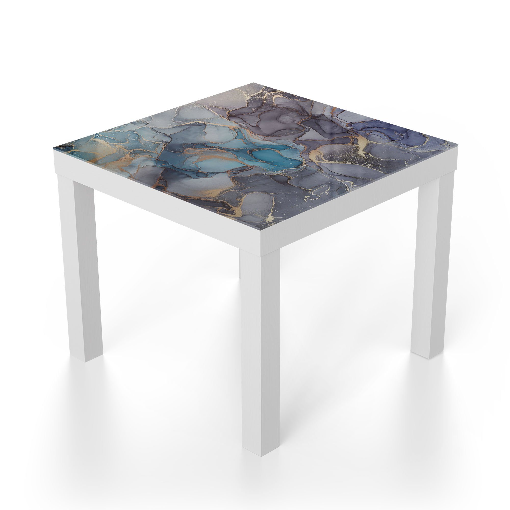 'Stilvoller Beistelltisch Glas Glastisch Couchtisch modern Tinteneffekt', Weiß DEQORI