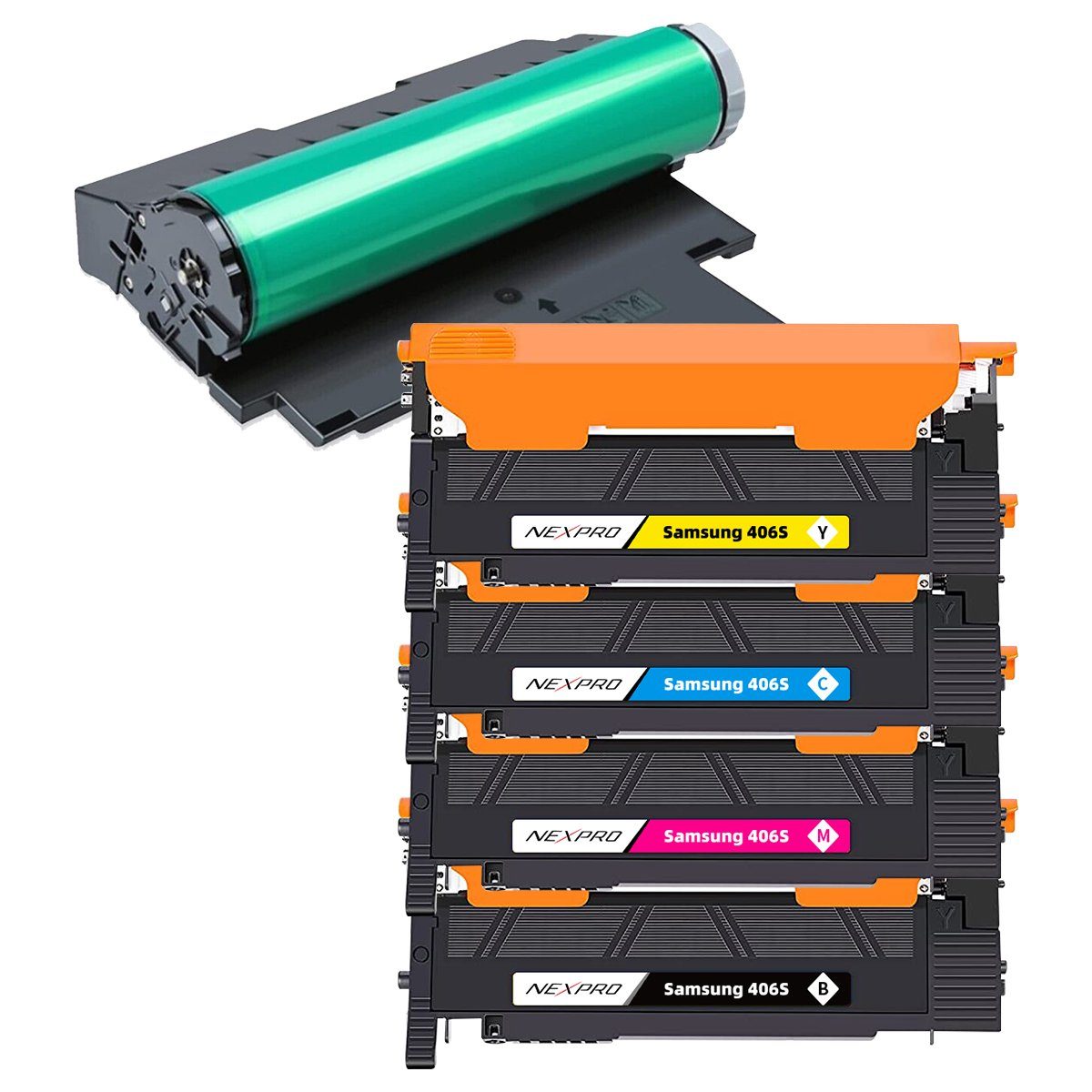 NEXPRO Tonerpatrone 4er CLT-406S Toner mit R406 Trommel für Samsung Xpress C410 C460, (Packung, Multipack), Samsung CLP-360 365 CLX-3300 3305 3305FN 3305W Xpress C410 W C460