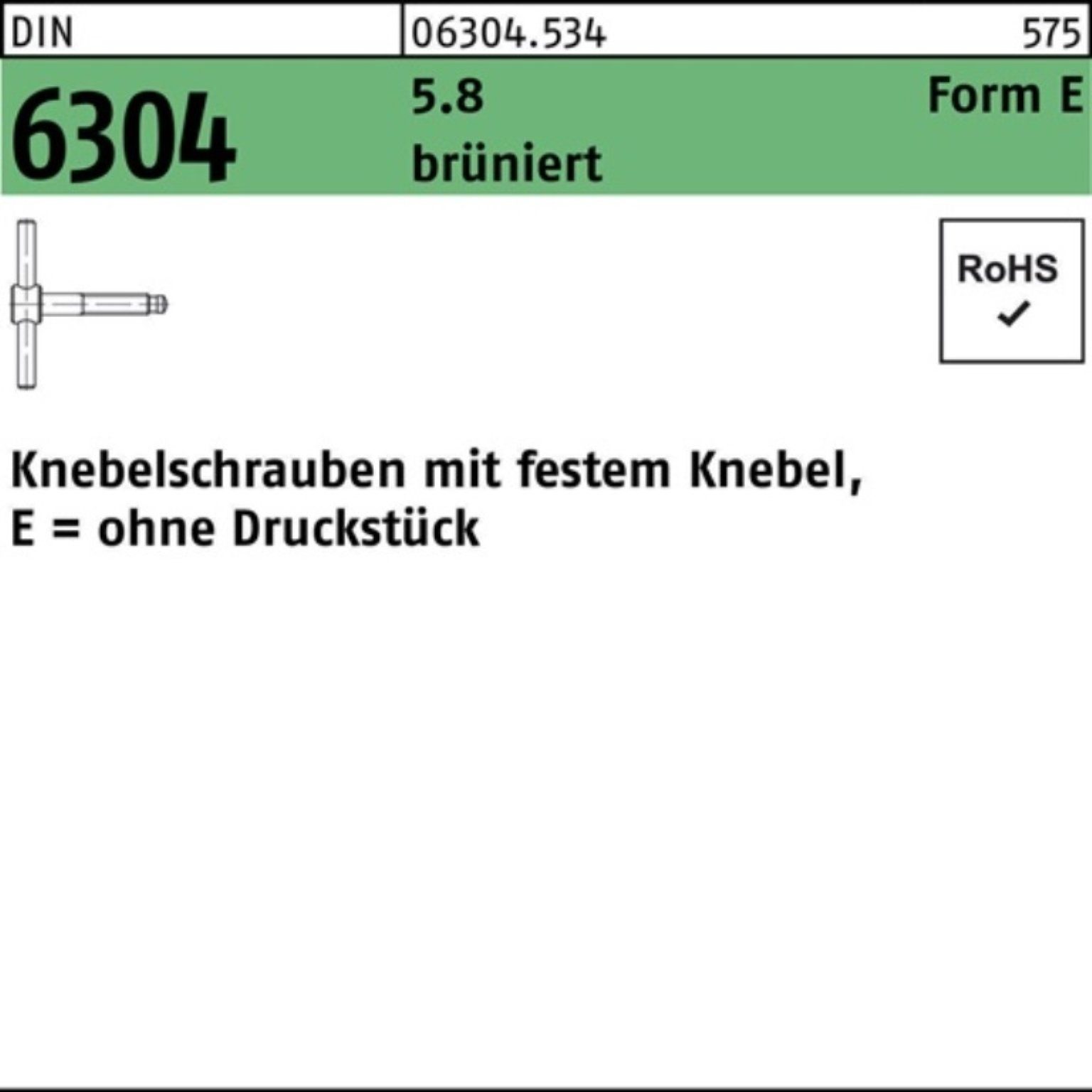 Reyher Schraube 100er Pack Knebelschraube DIN 6304 festem Knebel EM 6x 50 5.8 brünier