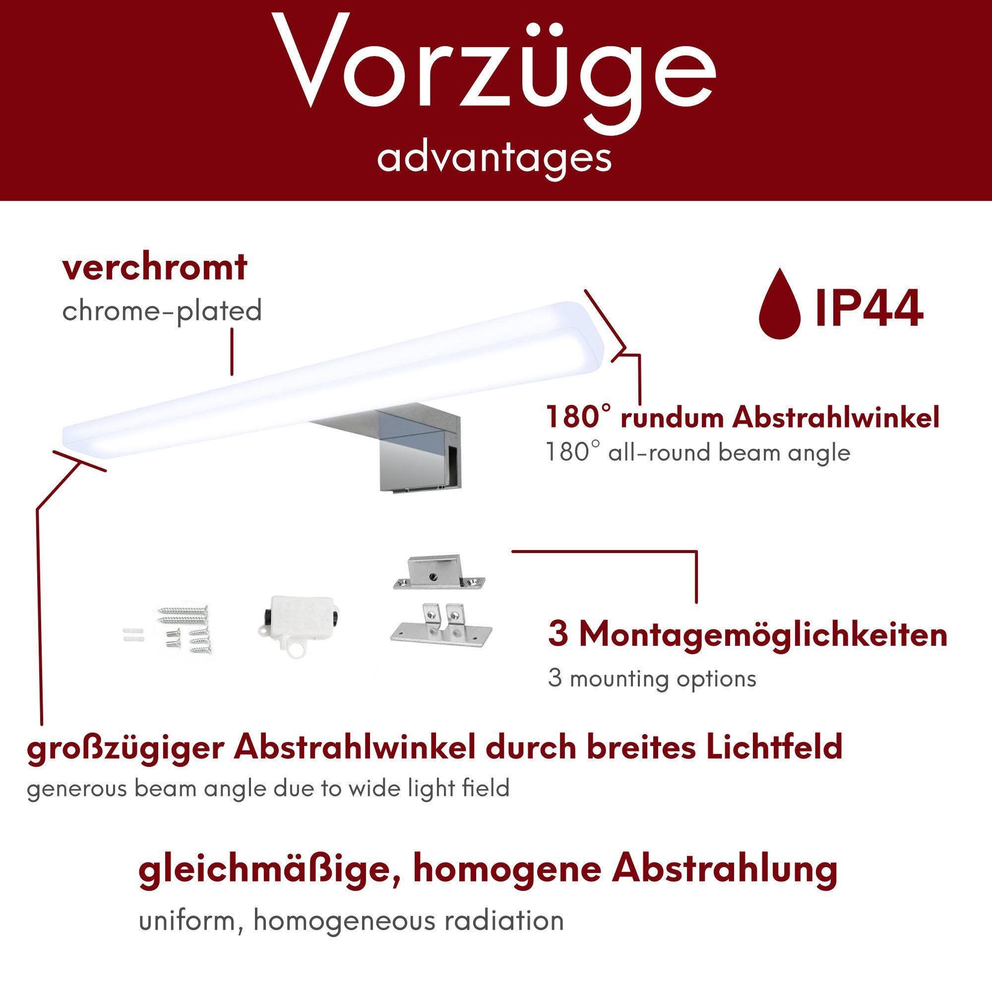 kalb LED Spiegelleuchte Mera LED Badleuchte Badlampe Spiegellampe Spiegelleuchte 230V, 300mm neutralweiß, neutralweiß – Bild 5 von 5