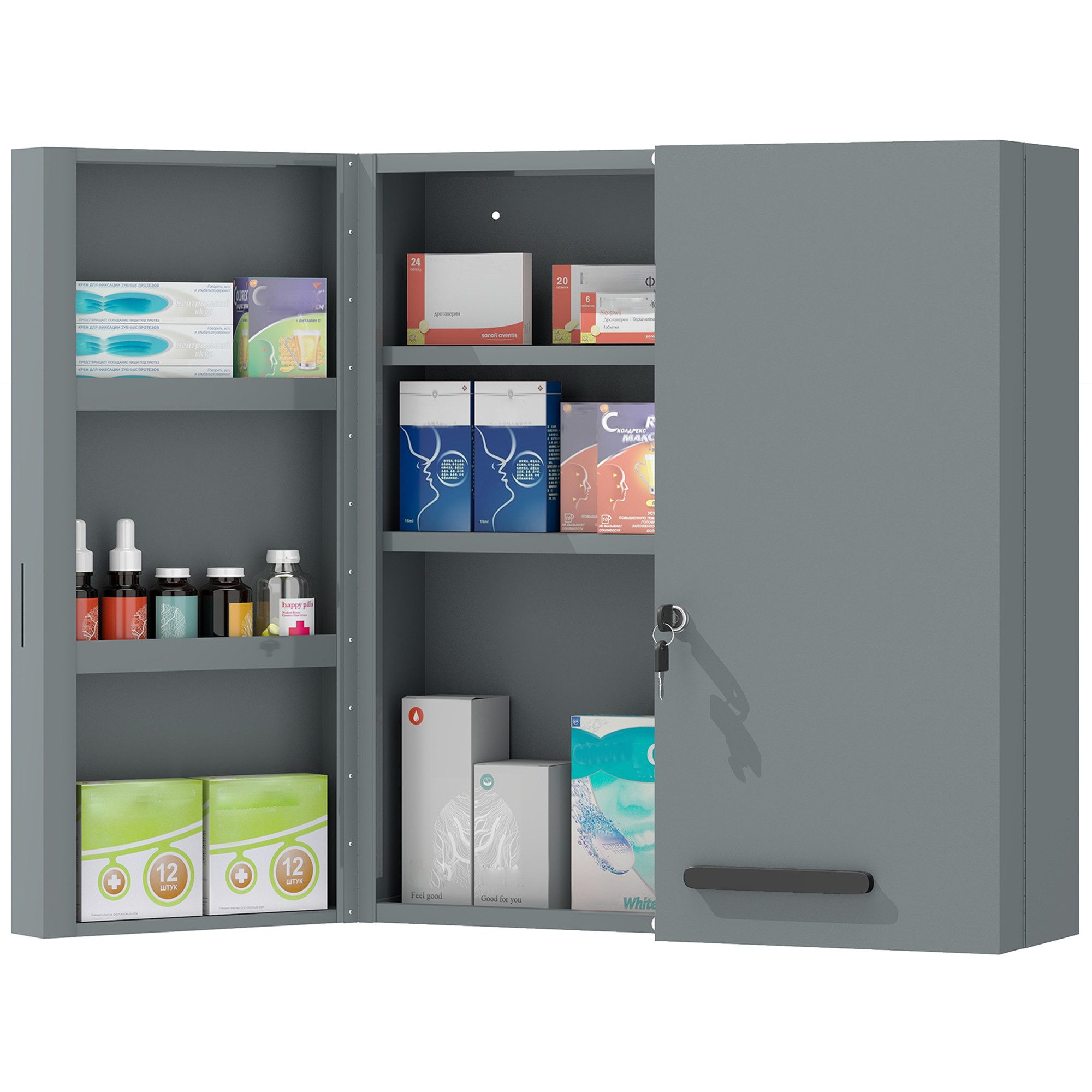 Kleankin Medizinschrank (Erste-Hilfe-Schrank, 1-St., Medikamentenschrank) abschließbar, 6 Regalfächer, pulverbeschichtet, wandmontagefähig