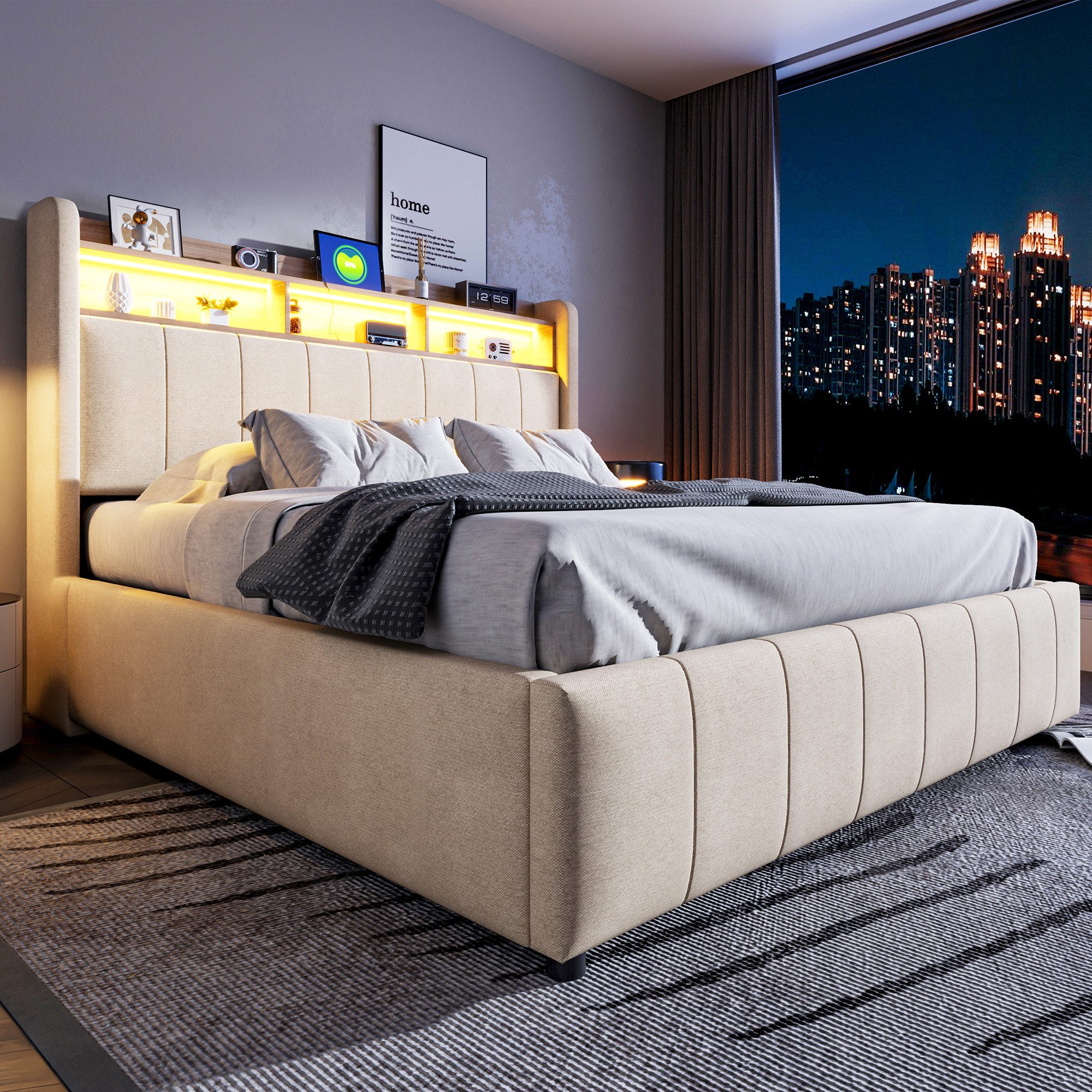 HAUSS SPOLE Polsterbett 160x200cm mit LED-Beleuchtung günstig online kaufen