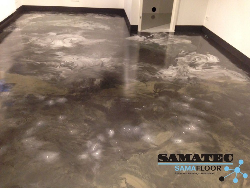Samatec Harzfarbe Bodenbeschichtung Bodenfarbe Garagenfarbe BS99 Designboden 2K, individuelles Design, hochbelastbar, weichmacherbeständig