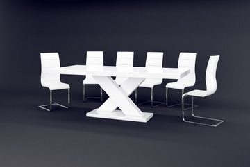 designimpex Esstisch Design Esstisch Tisch HE-888 Weiß Hochglanz ausziehbar 160 bis 210 cm