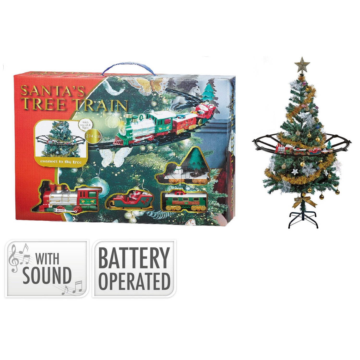 Mojawo Girlanden Weihnachtszug Zug Licht Sound Weihnachtsdekoration Ø87xL274cm Batterie