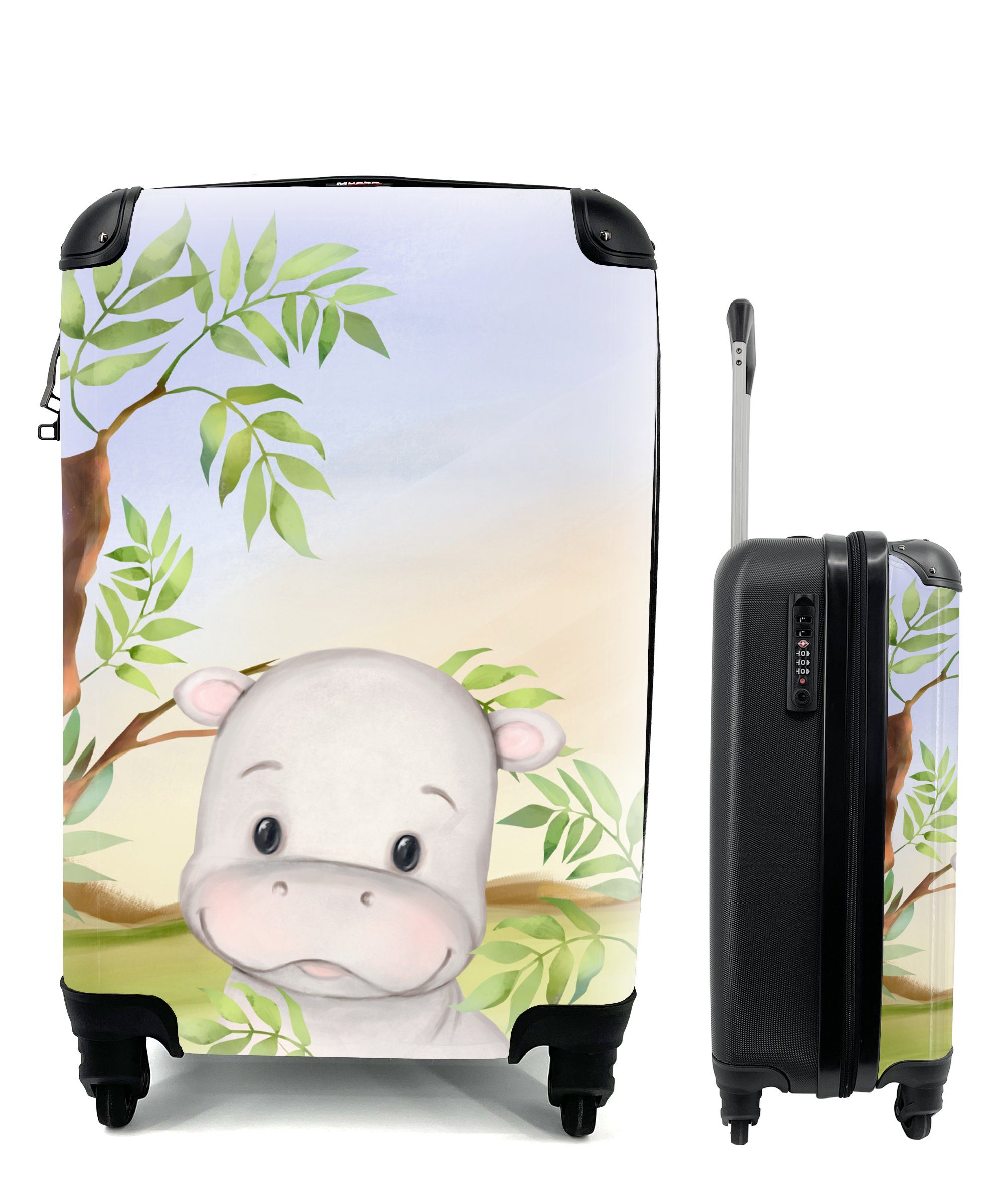 Reisekoffer 4 Natur, Handgepäckkoffer mit Nilpferd - Tiere für Trolley, Handgepäck Rollen, rollen, Ferien, MuchoWow Reisetasche -