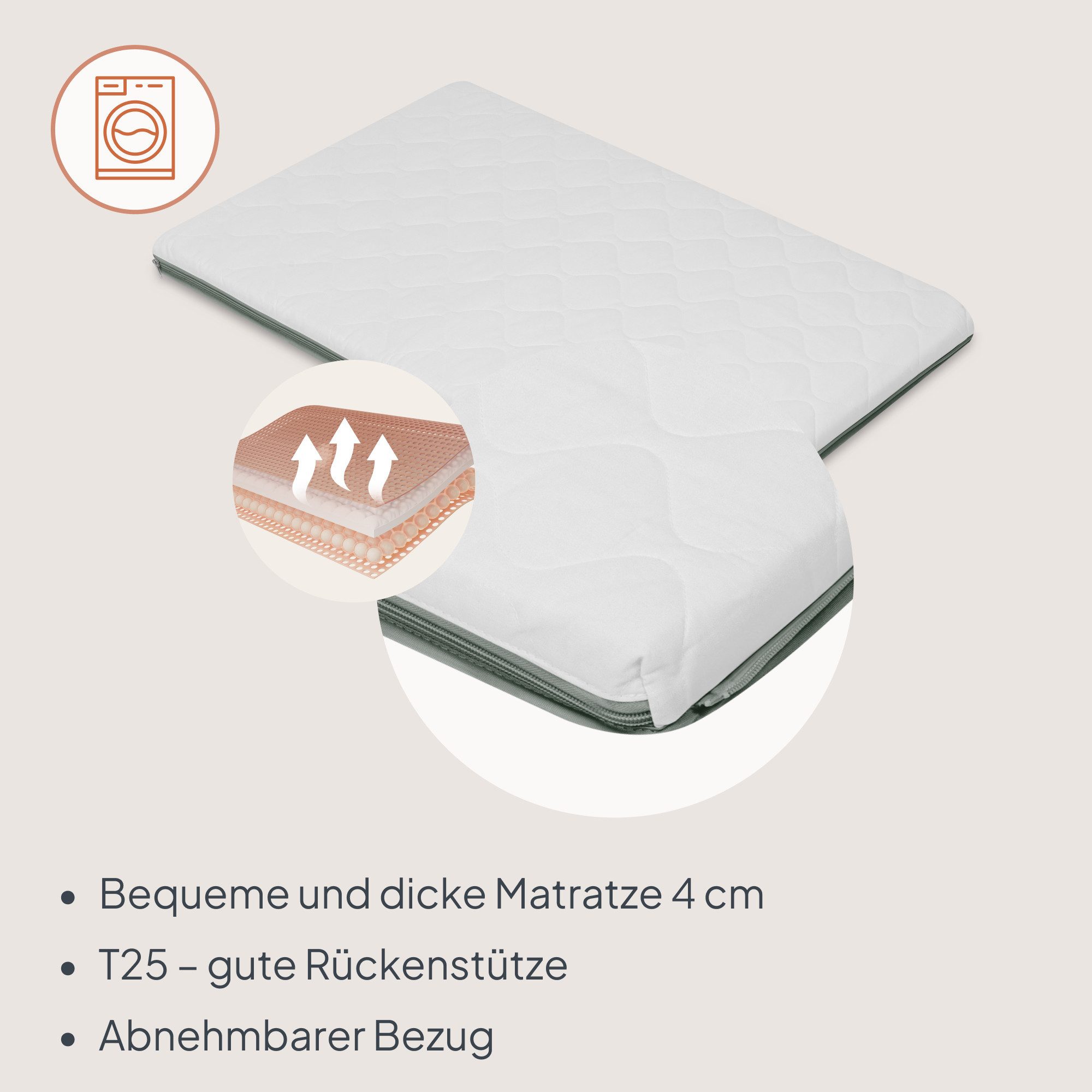 lionelo Baby-Reisebett MILA, 2in1/4-cm-Matratze/2 Höhen/360°-Netz/Tasche – Bild 5 von 5