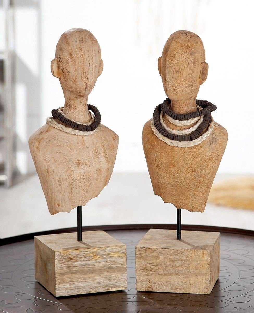 GILDE Dekoobjekt 2er Set mit aus Holz auf Mangoholz, naturfarben Kette Skulptur"Sienna"