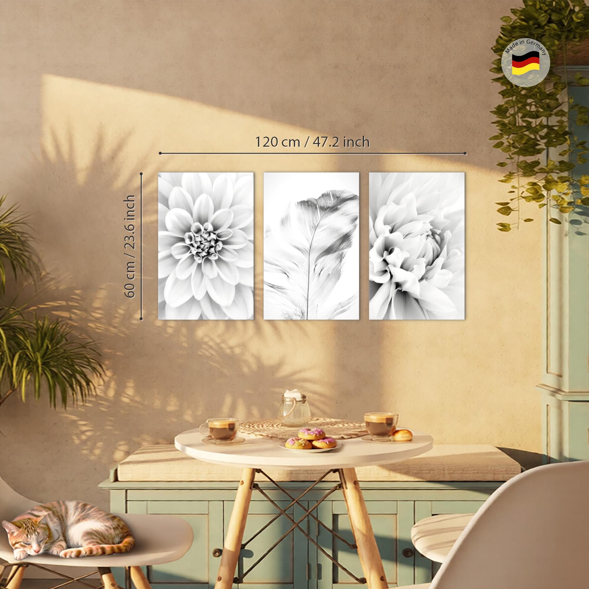 Novart Wandbild Bilder Blumen Vintage AUFHÄNGFERTIG für Flur Deko Grau N033536b, 40 x 60 cm - 3 Bilder