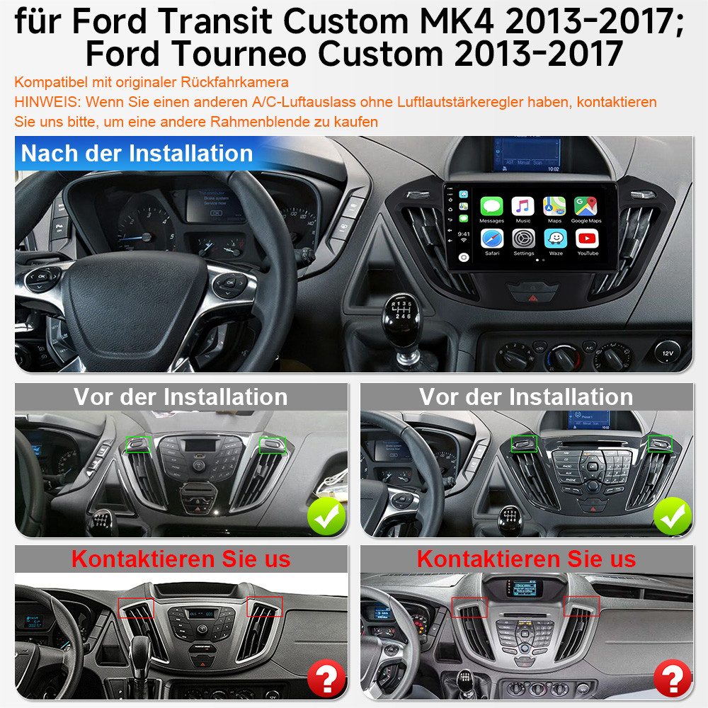 A-Sure DAB+ 64G Carplay GPS WIFI Android 15 Für Ford Transit Custom 2012-2021 Autoradio (Digitalradio (DAB), Carplay Android Auto Bluetooth EQ USB GPS Navi WIFI Touchscreen)