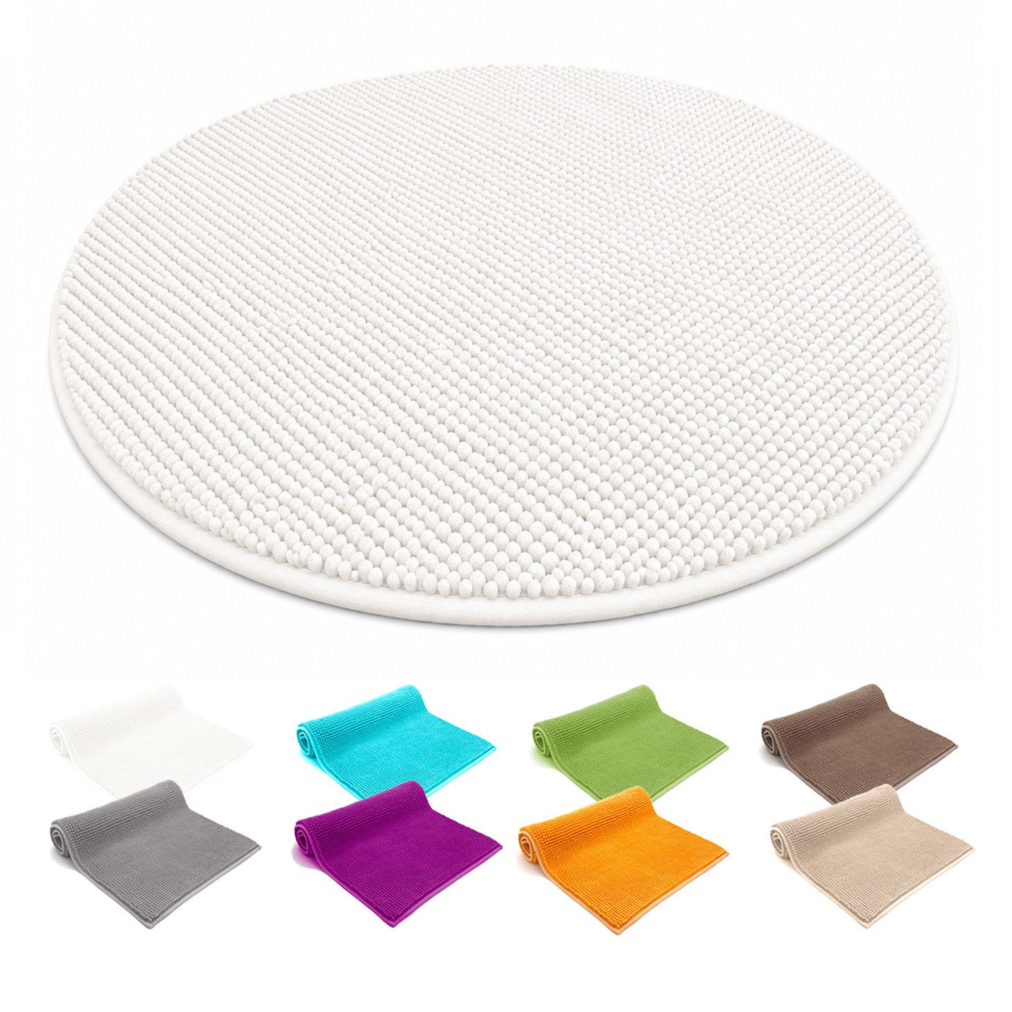 heimtexland Badematte Badvorleger Chenille Badteppich Duschvorleger, rutschhemmend beschichtet, Fußbodenheizung geeignet, schnell trocknend, strapazierfähig, fußbodenheizungsgeeignet, rutschfest, saugstark, Polyester, rund, Rund 60 cm, Hochflor, super wei