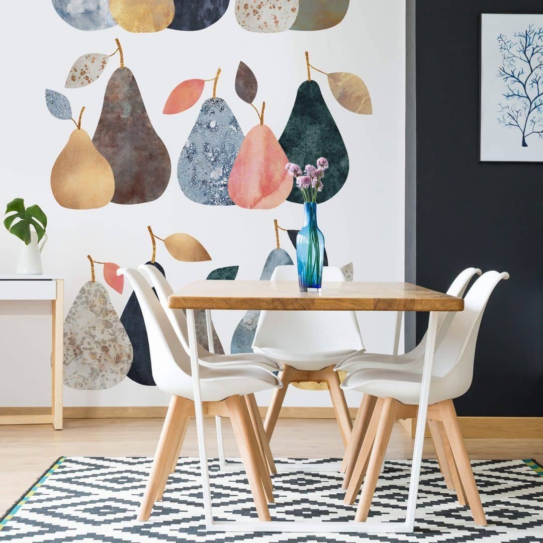 K&L Wall Art Fototapete Große Vliestapete XXL Art Deco Bunte Birnen Küche Herbst Obst, Wohnzimmer Wandschutz