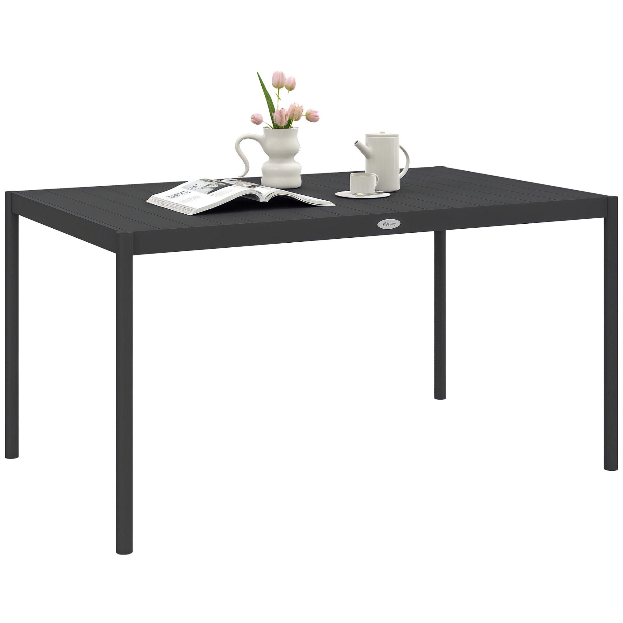 Outsunny Gartentisch Esstisch für 6 Personen (Terrassentisch, 1-St., Balkontisch), aus Alu, Dunkelgrau, 145 x 90 x 74 cm