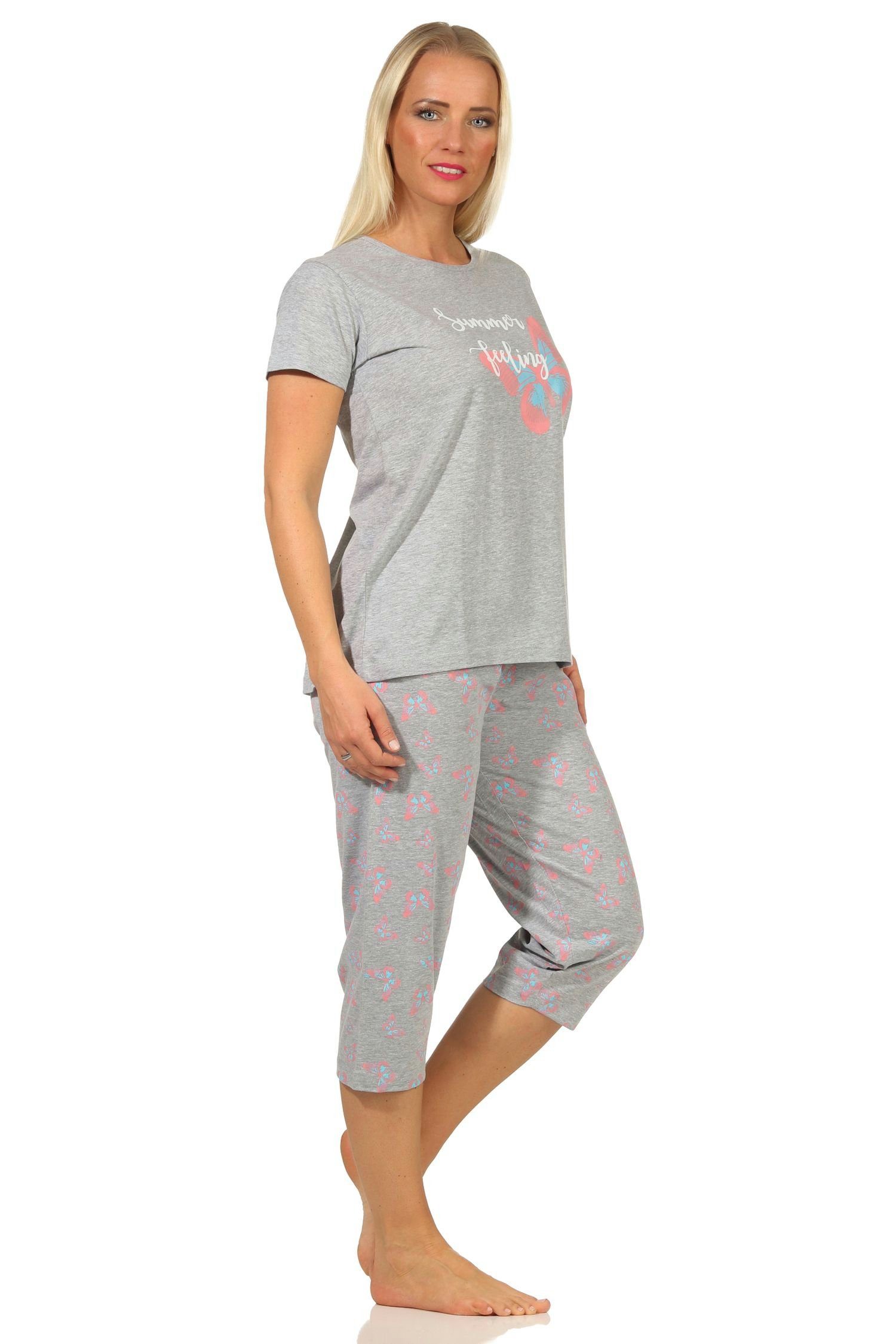 Pyjama Capri Schmetterlingsmotiv Sommerlicher Normann grau mit by RELAX Schlafanzug kurzarm Damen