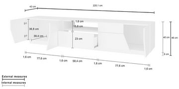 freiraum Lowboard Ragusa, in weiß hochglanz, Holzwerkstoff - 220x46x43cm (BxHxT)