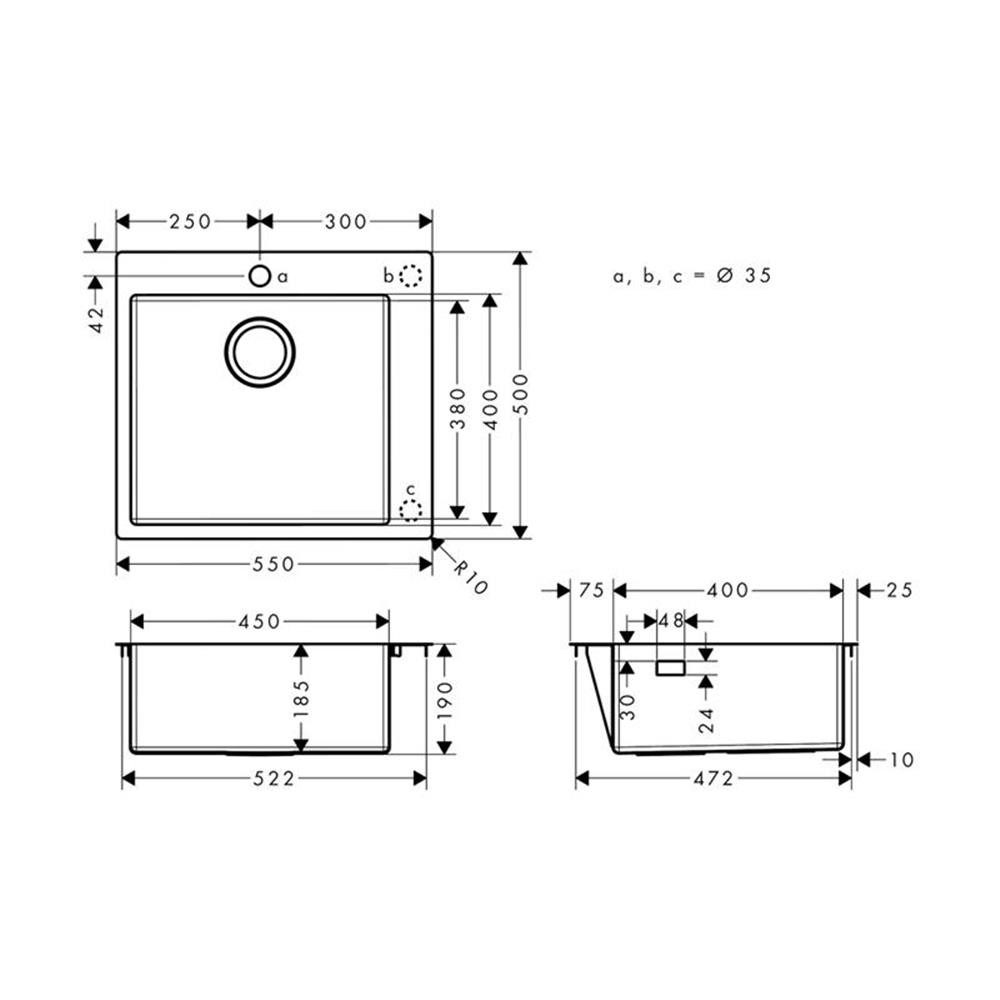 hansgrohe Edelstahlspüle hansgrohe 450 S711-F450, Edelstahl, 55/50 cm