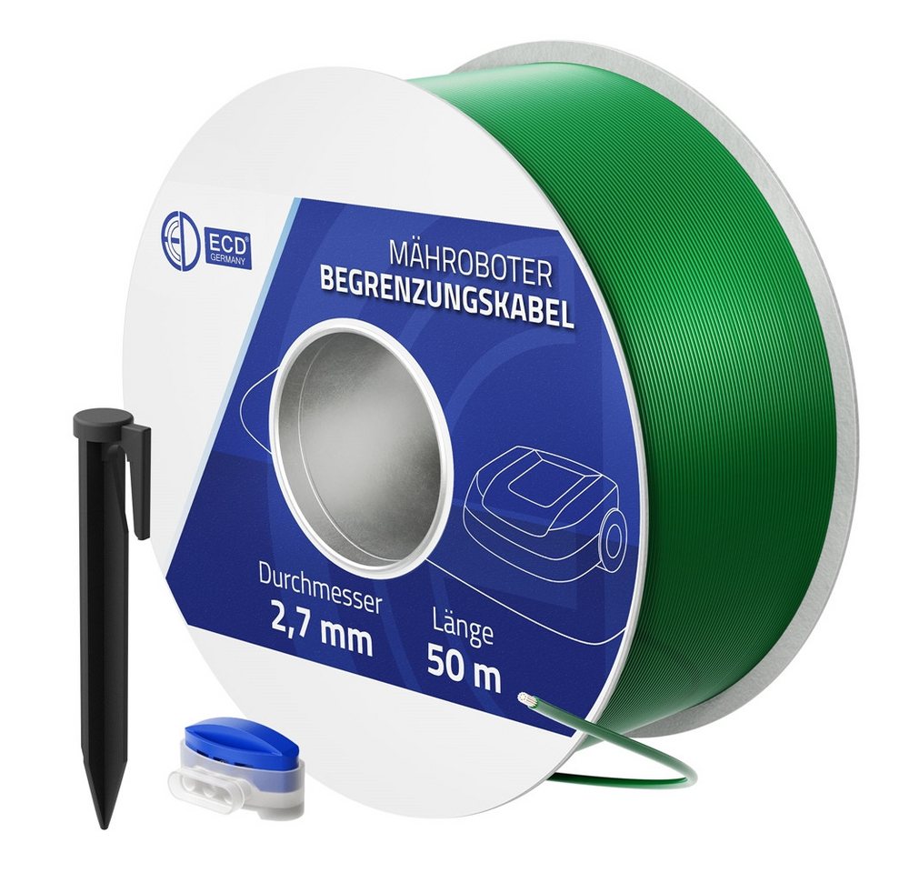 ECD Germany Universal Begrenzungsdraht aus Kupfer verzinnt für Mähroboter Begrenzungskabel, (5000 cm), Kabel für Rasenmäher Rasenroboter Grün mit 200 Erdnägel grün ECD Germany Universal Begrenzungsdraht aus Kupfer verzinnt für Mähroboter Begrenzungskabel, (5000 cm), Kabel für Rasenmäher Rasenroboter Grün mit 200 Erdnägel grün