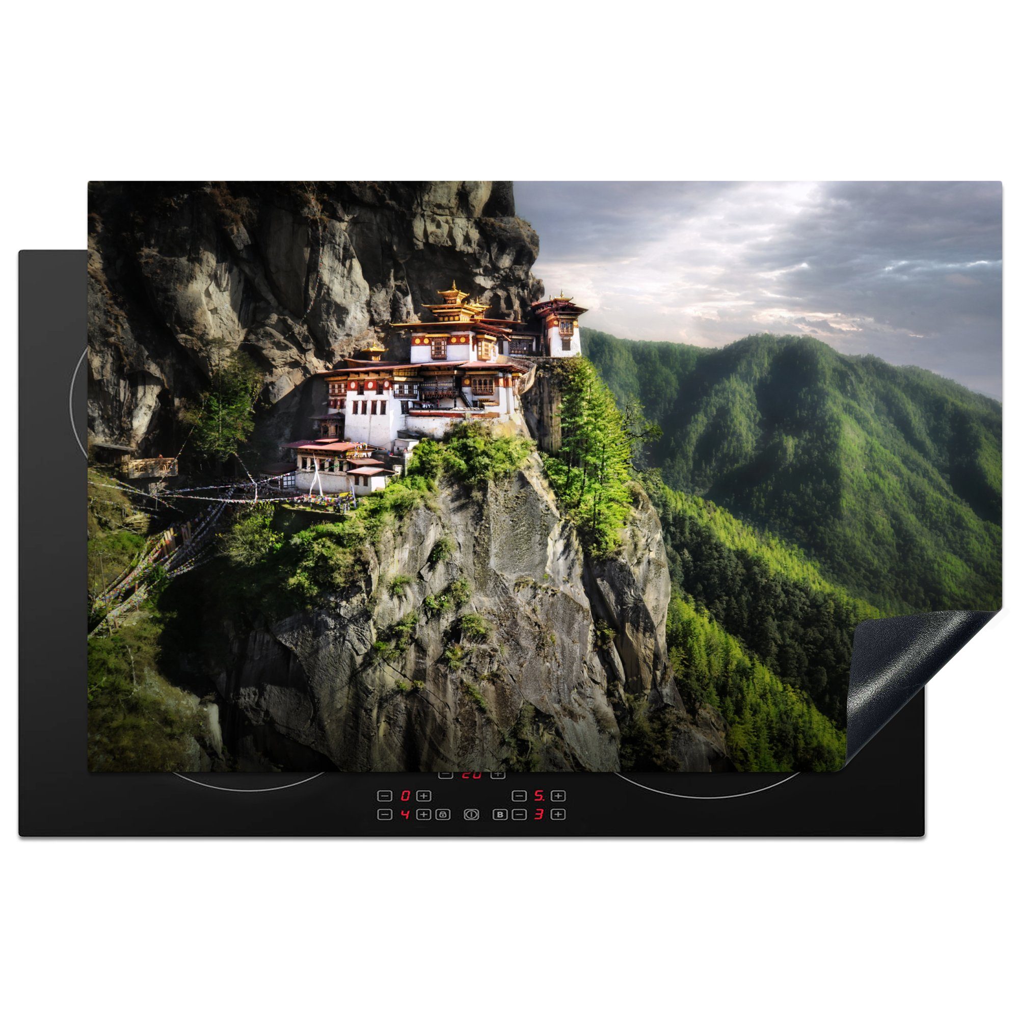 Schutz Bhutan, 81x52 Ceranfeldabdeckung für Tempel MuchoWow Vinyl, cm, (1 in küche, die Herdblende-/Abdeckplatte tlg), Buddhistischer Induktionskochfeld