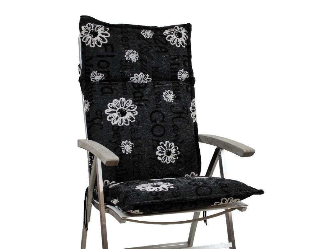 Rübeling Hochlehnerauflage Blume Schwarz / Weiß, Reißverschluss-Kissen