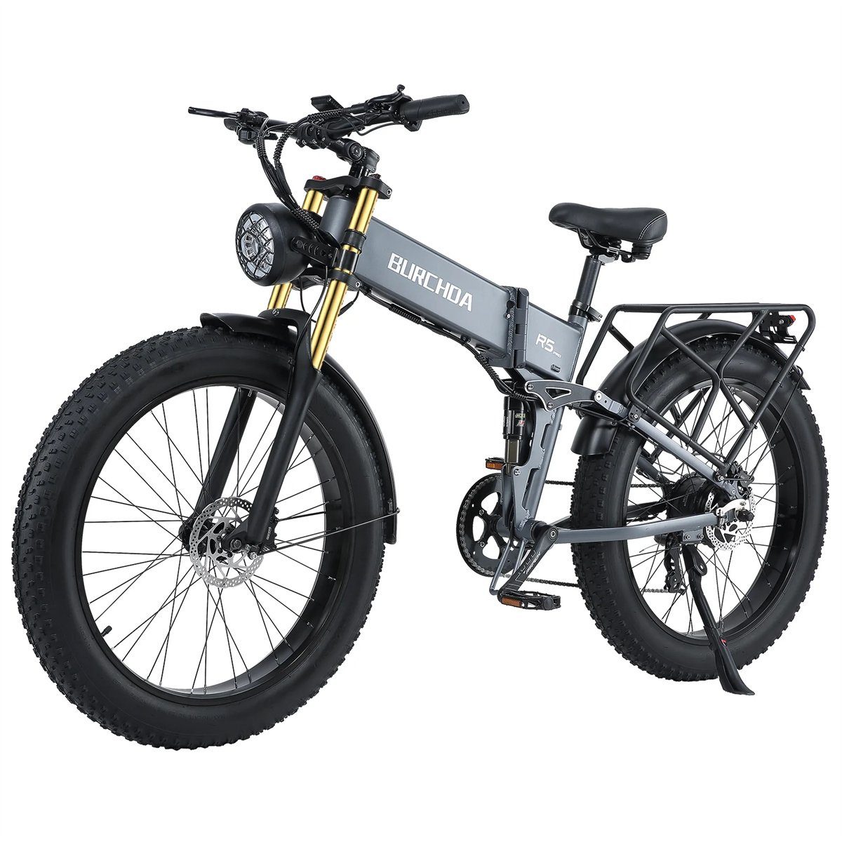 Fangqi E-Bike 26zoll E-Mountainbike,SHIMANO 8 Gang,48V/20AH,Bluetooth, Heckmotor, 960 Wh Nabendynamo, (Faltbares All-Terrain-Mountain-E-Bike), Farbinstrument, Bluetooth, Ladeloch Grau