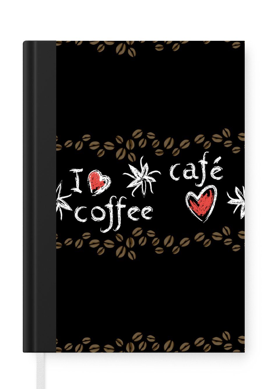 MuchoWow Notizbuch Kaffee - Muster - Liebe, Journal, Merkzettel, Tagebuch, Notizheft, A5, 98 Seiten, Haushaltsbuch
