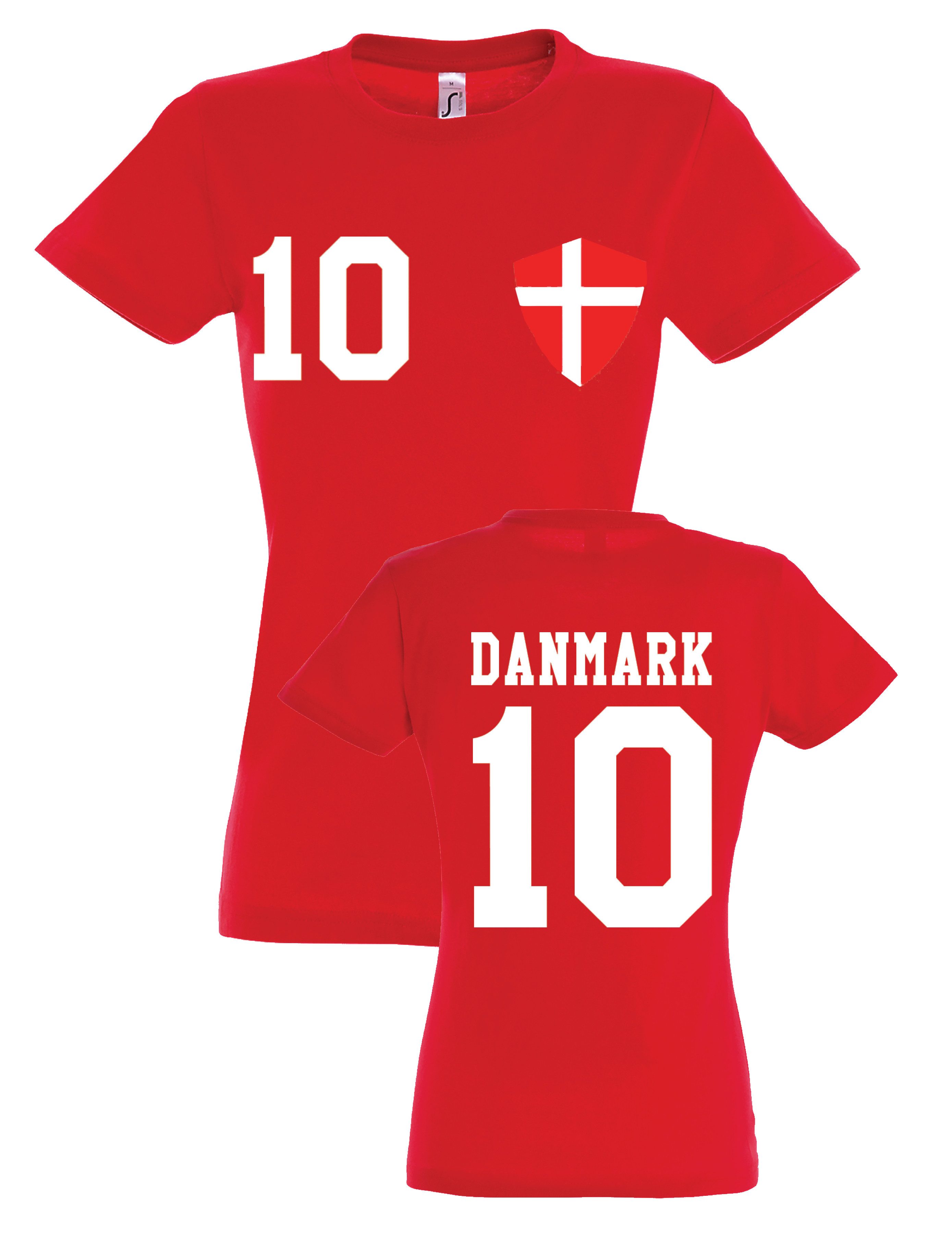 Youth Designz Print-Shirt "Dänemark" Damen T-Shirt mit Fußball Print Geschenk Statement Frauen mit sportlichen Aufdruck für Frauen
