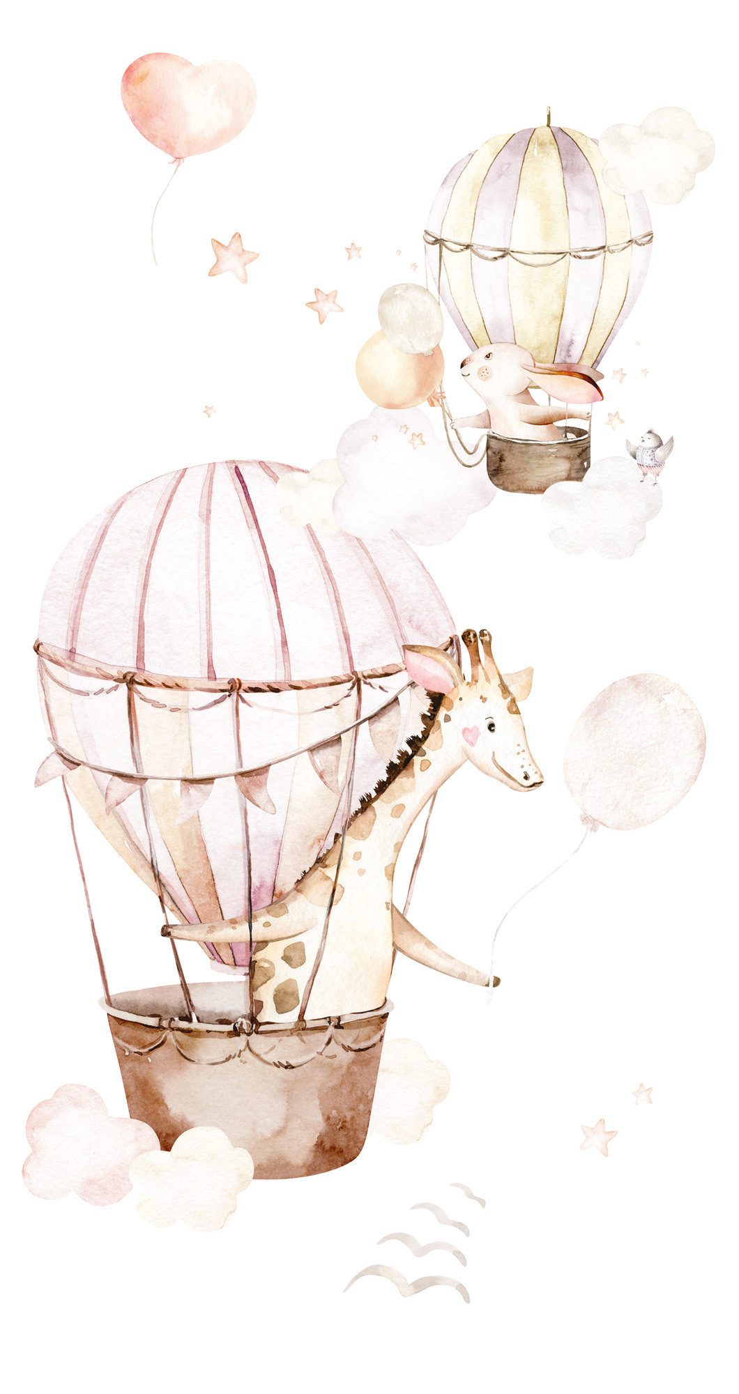 Rasch Fototapete Heißluftballon & Tiere - Vliestapete Weiß Braun Pink, Fotodruck, (1 Rolle, 1 St., 3 m x 1,59 m), gute Lichtbeständigkeit, waschbeständig, restlos abziehbar