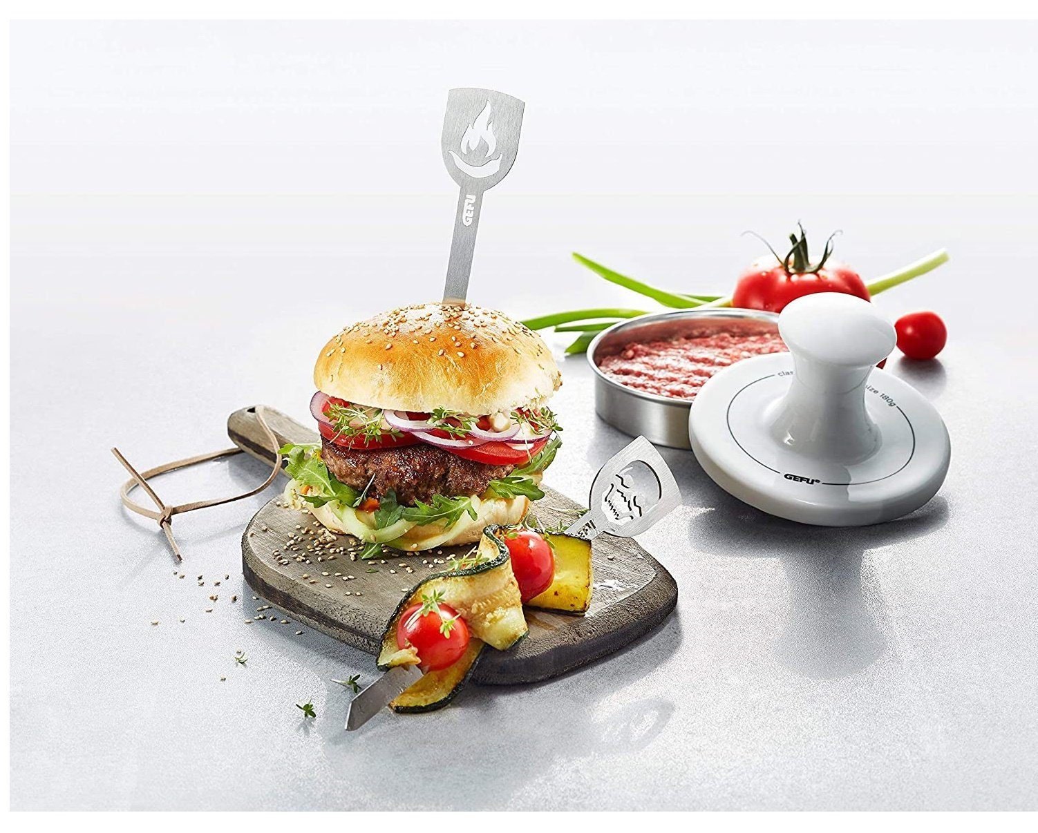 Spark Edelstahl/Porzellan,Silber Burgerpresse Hamburgerpresse GEFU Edition, Limited