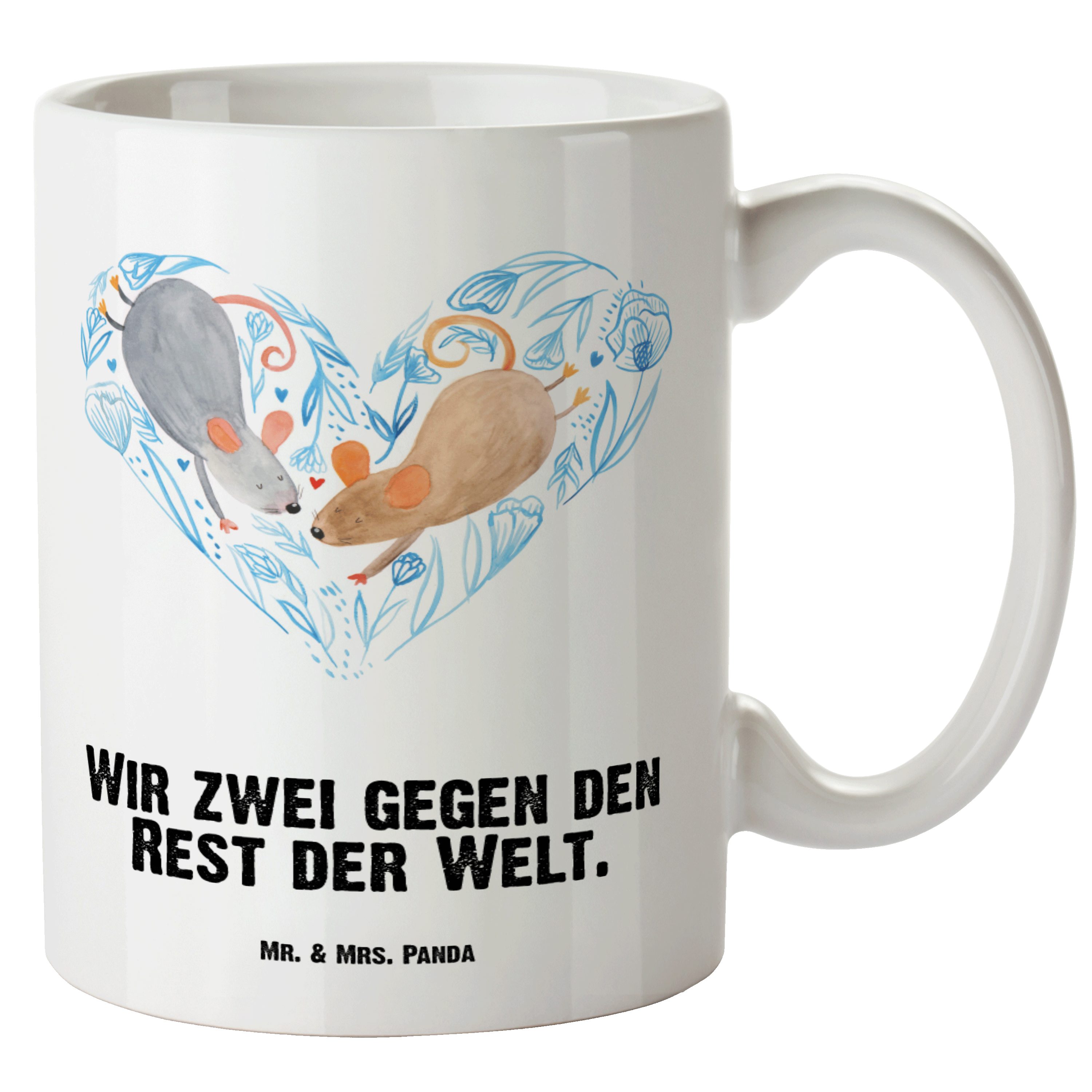 Mr. & Mrs. Panda Tasse Mäuse Herz - Weiß - Geschenk, Groß, XL Tasse, Hochzeit, Heiraten, gro, XL Tasse Keramik