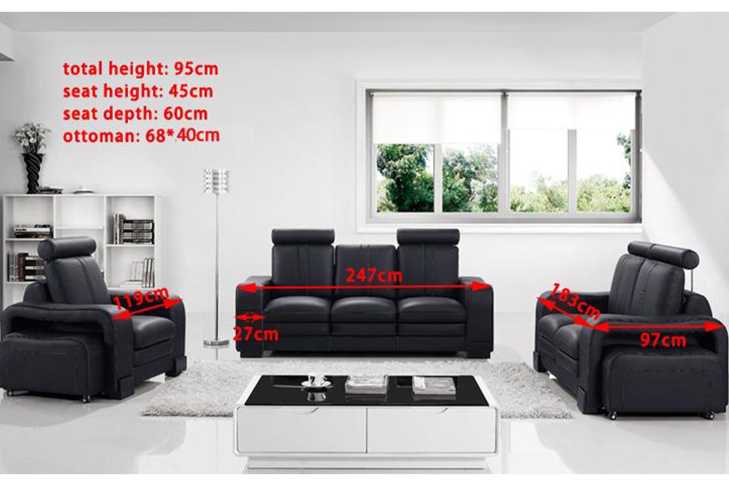 Ledersofa Made Couch 3+2+1 Europe Design Sofa Schwarz JVmoebel Garnitur, in Sitzer Garnituren