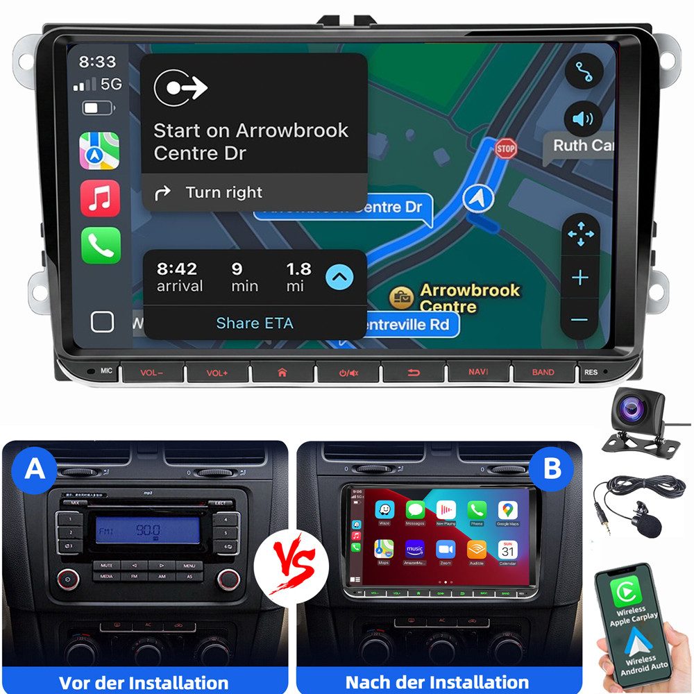ESSGOO Für VW Golf 5 6 Plus Touran Tguan Caddy Passat Carplay Android Auto Autoradio (Carplay Android Auto Bluetooth FM AM RDS)