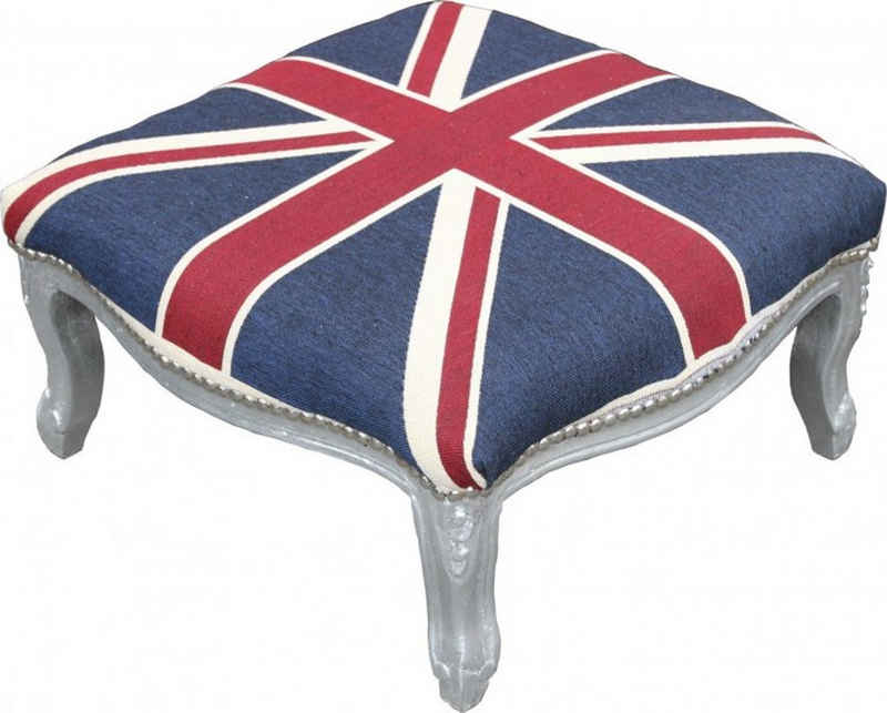 Casa Padrino Fußhocker Barock XXL Fußhocker Mod3 Union Jack / Silber - Hocker Englische Flagge - Antik Stil England