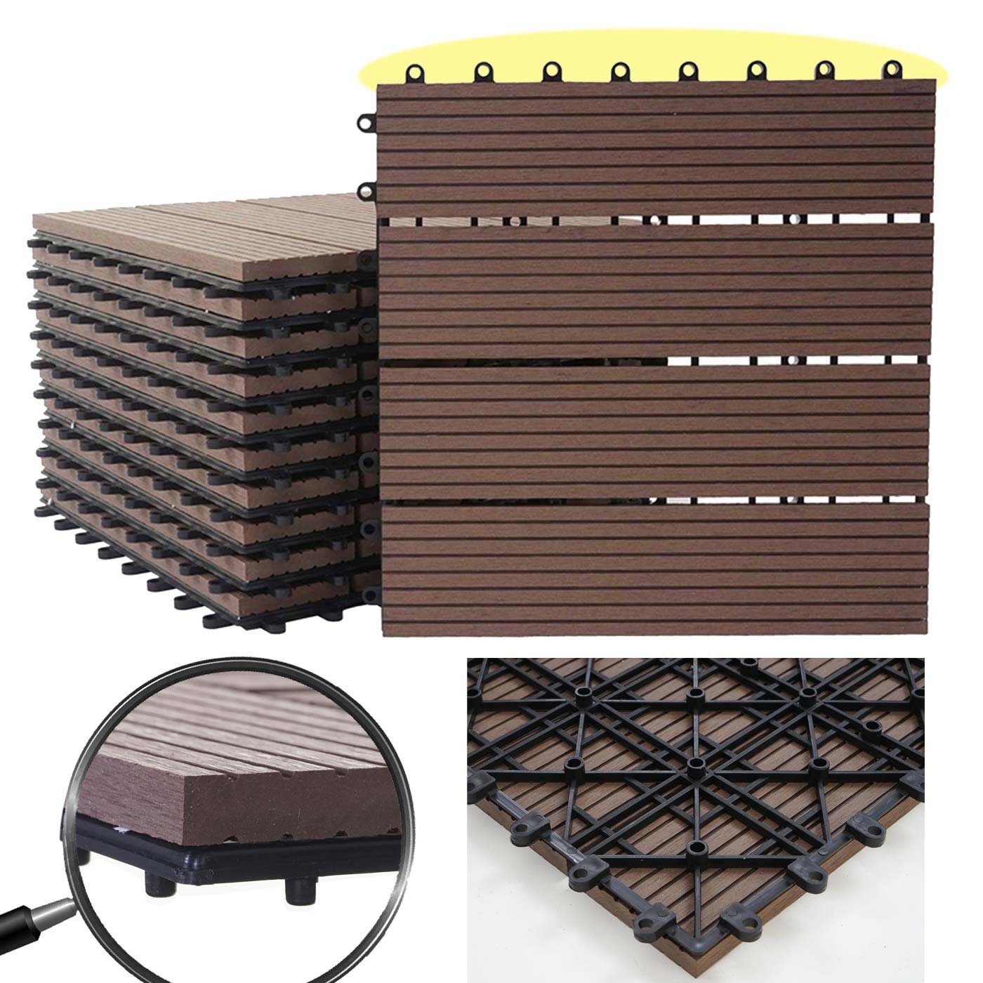 MCW WPC-Fliesen Sarthe, Set, 11 St., 11er, Witterungs- und UV-Beständig, Holzoptik, Hitze- und Kälteisolierend