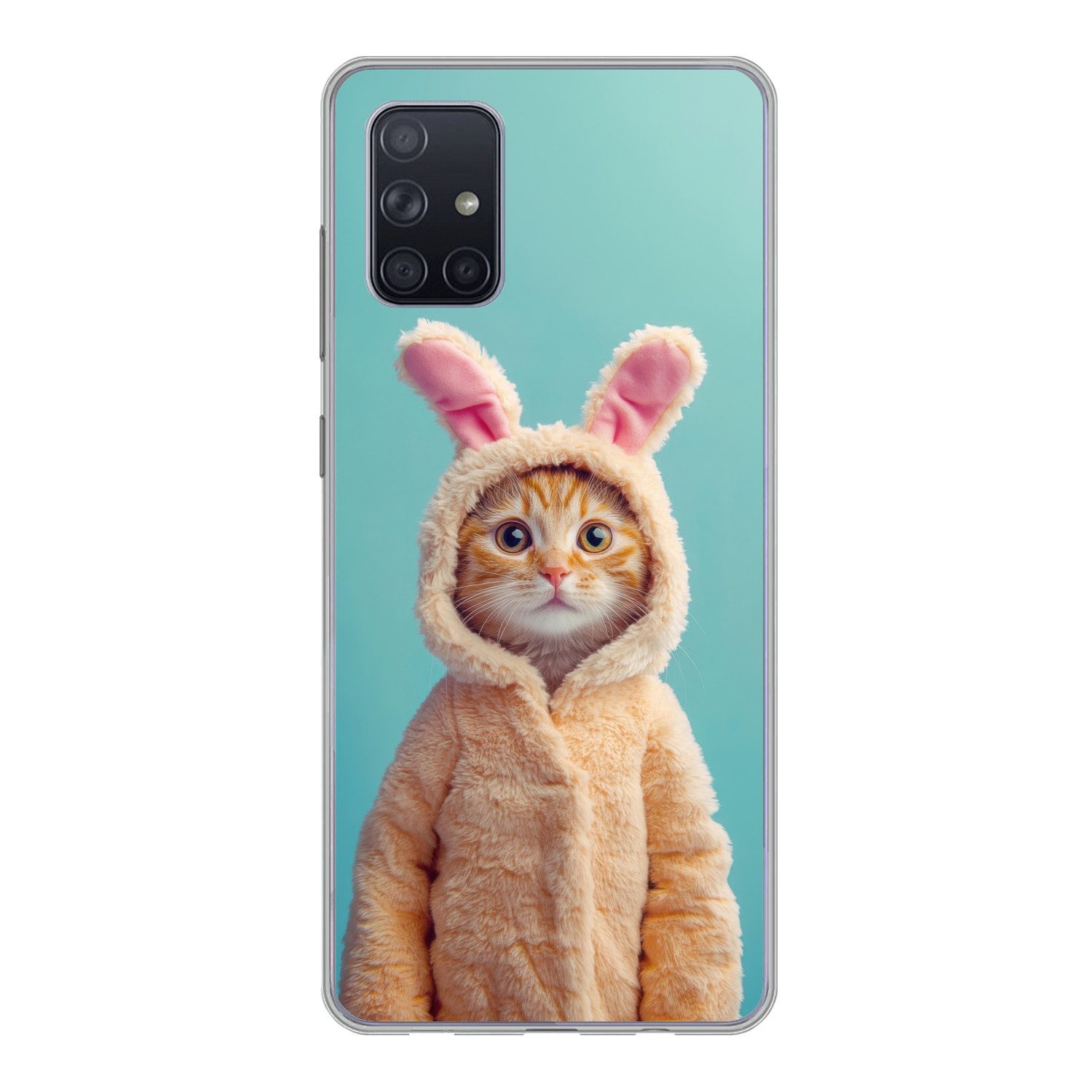 MuchoWow Handyhülle für Samsung Galaxy A51 Osterhase - Katze - Kostüm, Smartphone-Bumper, Print, Handy Schutzhülle Dünn