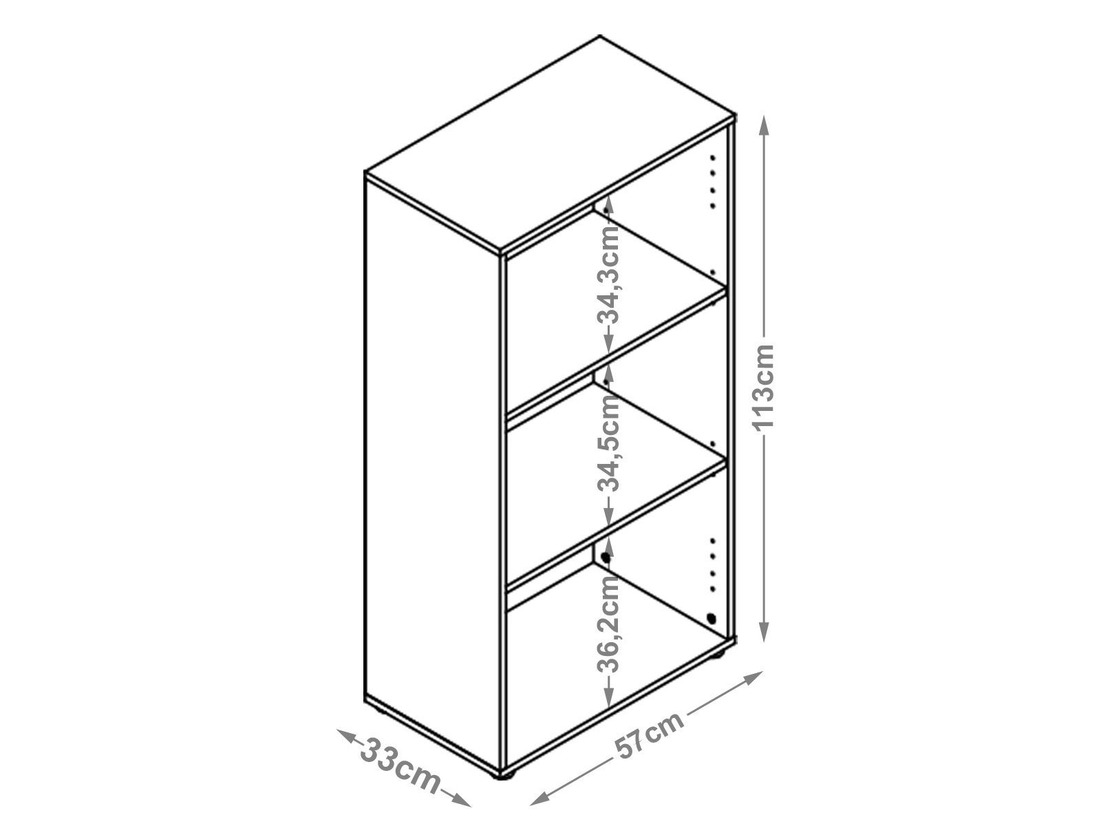 weiß Breite Spanplatte aus Einlegeboden. 33 Tiefe in Aktenschrank cm | in höhenverstellbaren 113 Trio Höhe 57 weiß cm, Made Weiß - mit cm, Germany 2 Regal zeitloses möbelando 3