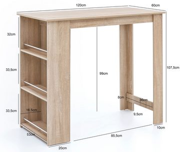 Wohnling Tresentisch WL5.733 (Sonoma 120 x 107,5 x 60 cm, Stehtisch Spanplatte), Bartisch mit Regal, Küchenbartisch Rechteckig