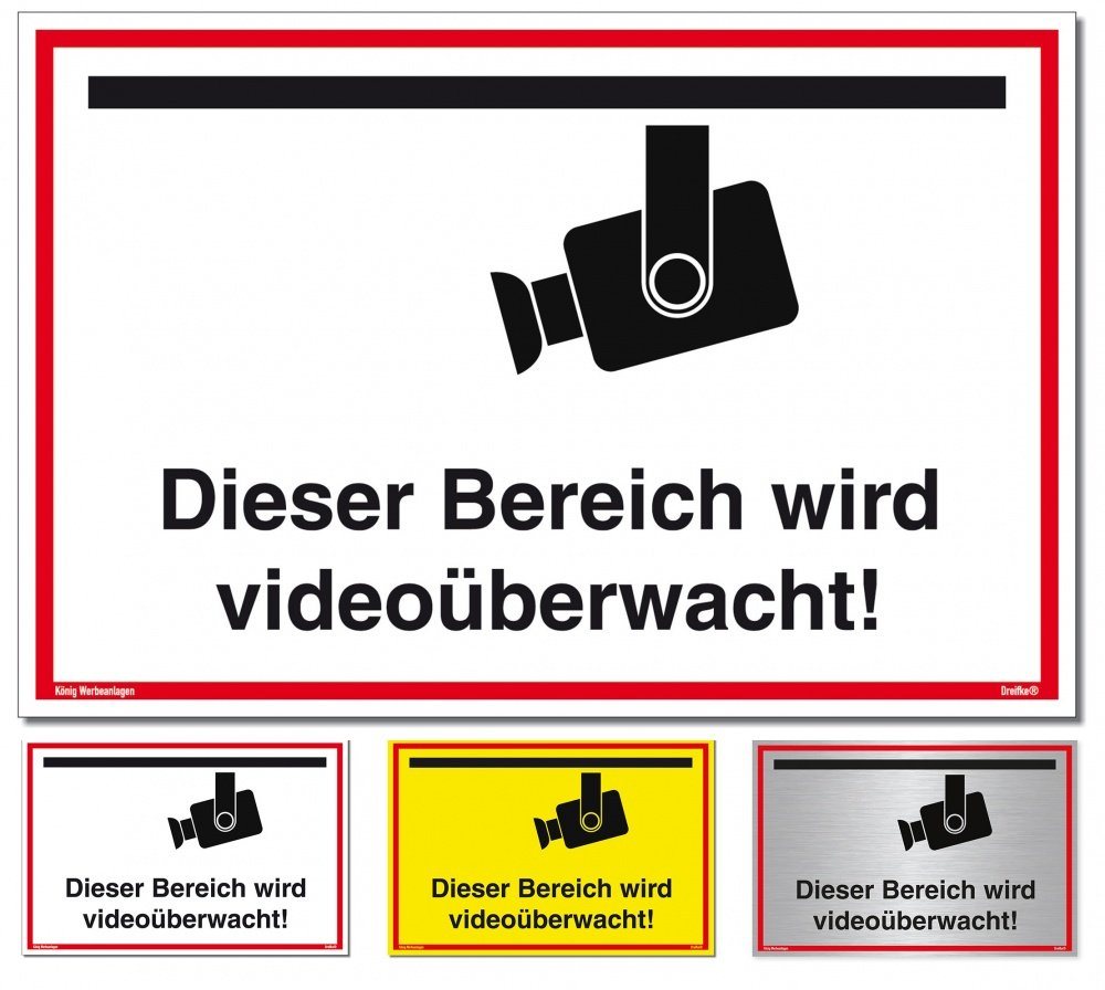 Thumbnail - König Werbeanlagen Hinweisschild Dieser Bereich wird videoüberwacht!, Alu mit UV-Schutz 30x20 cm, weiß