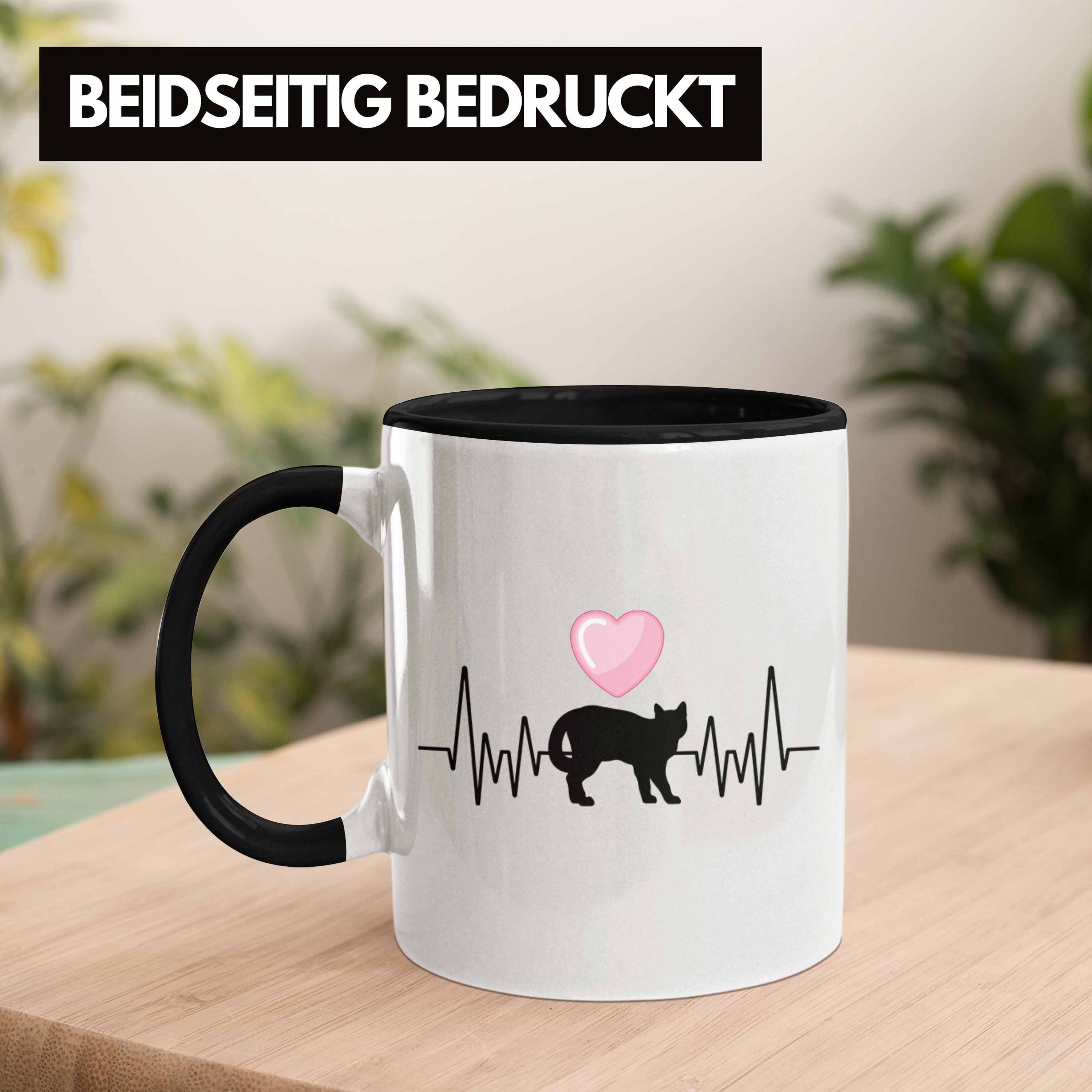 Trendation Tasse Trendation - Katze Ges Katzen-Mama für Hobby Herzschlag Schwarz Tasse Geschenk