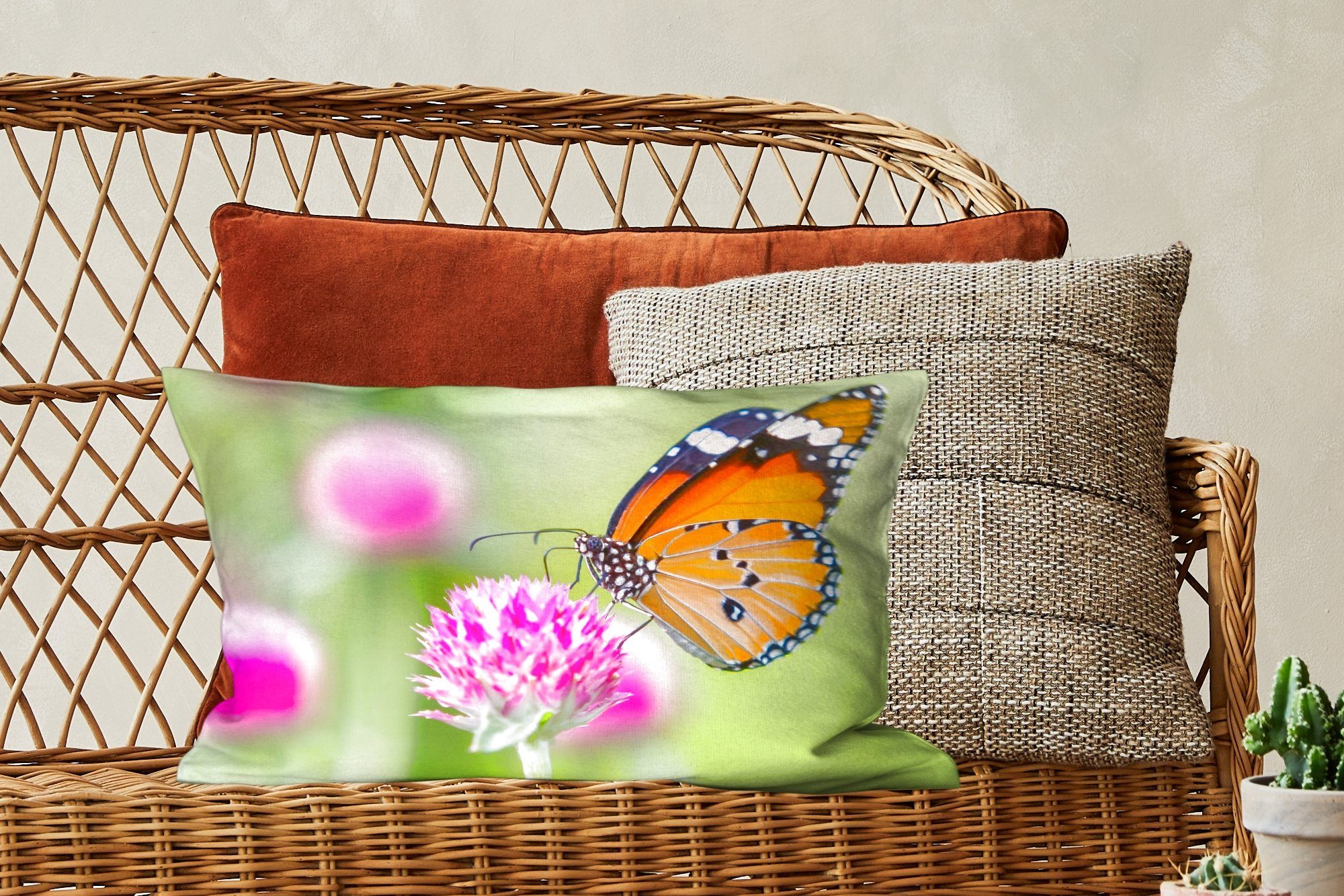 mit Dekokissen Schlafzimmer Blumen, Insekten Füllung, Schmetterlinge MuchoWow Dekoration, Wohzimmer - - Zierkissen, Dekokissen