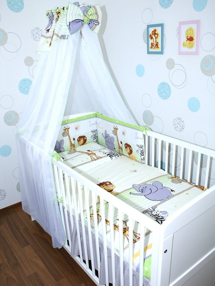 Babybettwäsche Baby Bettset - 6 teiliges Set mit Chiffon Himmel Bettwäsche Nestchen