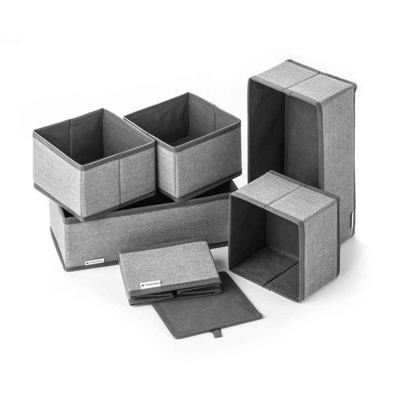Navaris Griff Stoffboxen-Organizer - 6 Stück in verschiedenen Größen (6-St), Stoffboxen-Organizer - 6 Stück in verschiedenen Größen